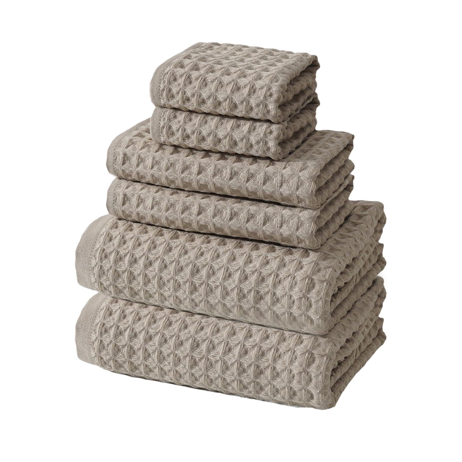 SK Studio 6 Piece Bath Towels Set, Cotton Hotel Large Waffle Bath Towels Absorbent Quick Dry with 2 Bath Towels, 2 Hand Towels, 2 Washcloths for Bathroom Spa Khaki