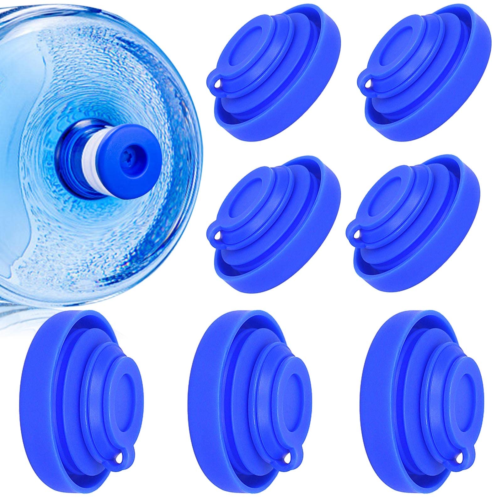 5 Gallon Water Jug Cap,Reusable Food Grade Silicone Replacement Water Bottle Lids, Non Spill Leak Free bottle cap apply to 55mm Bottles for Water,for water dispenser cover 7 Pack