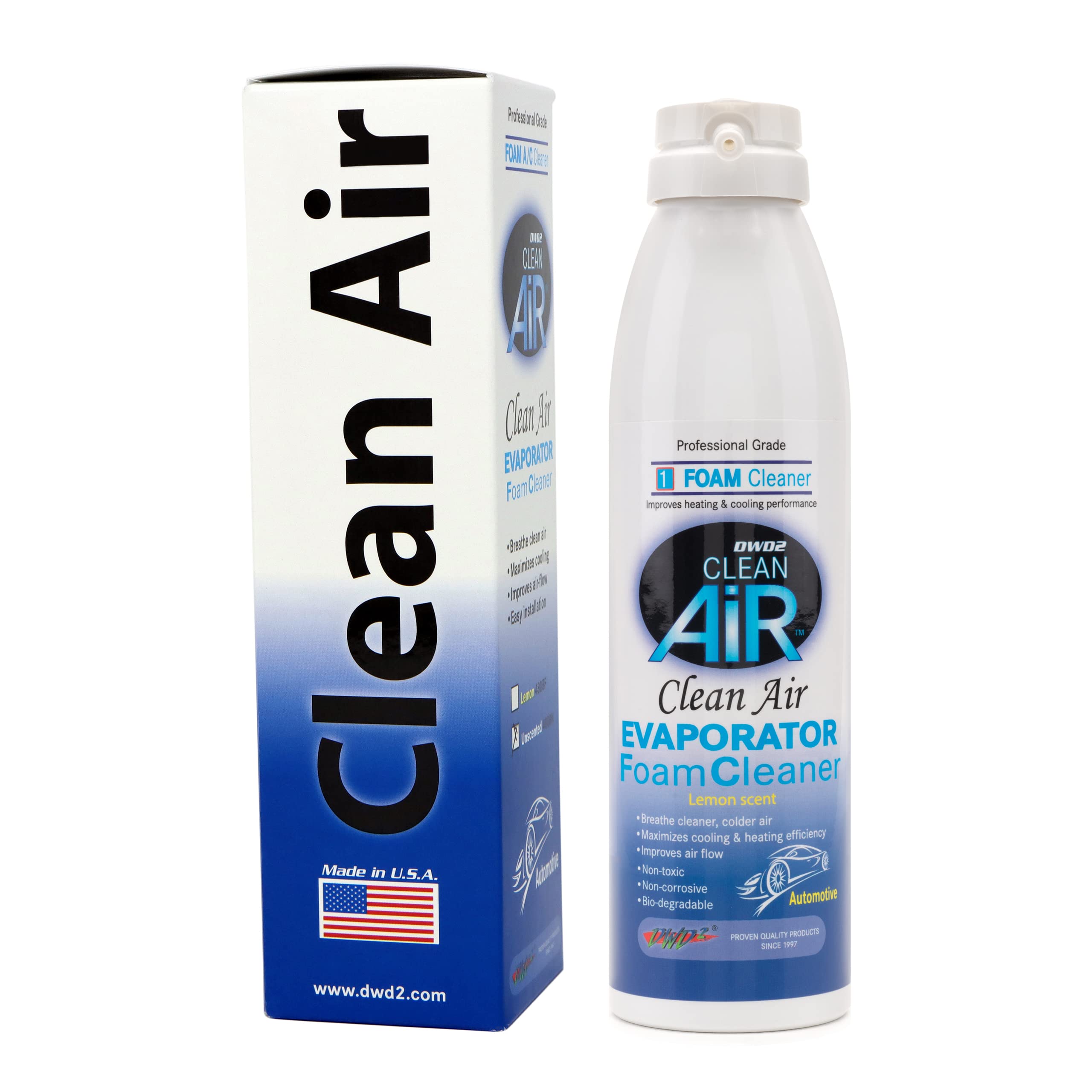 Clean AIR® Premium Foaming Automotive Evaporator Coil Cleaner (Lemon) - Renew Your Air Conditioner and Enjoy a Comfortable Driving Experience Today (single 8.oz)