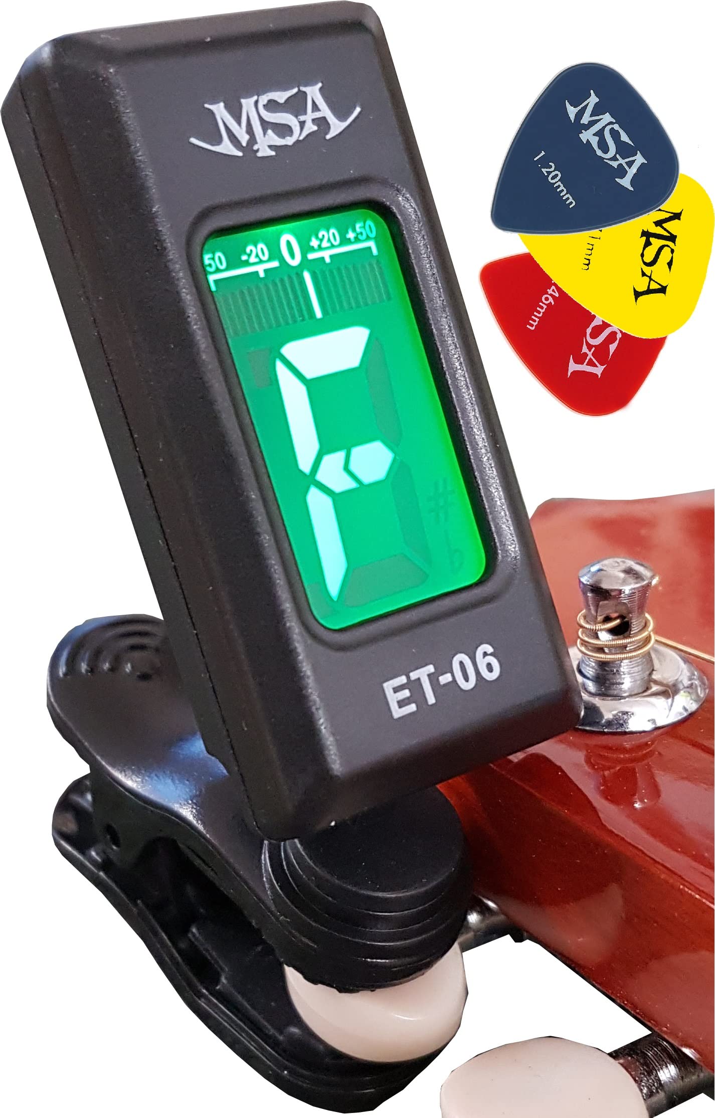 MSA MusikinstrumenteGuitar Tuner Universal Clip Tuner Bass Ukulele Guitar and Much More Chromatic Tuner + 3x Pleks