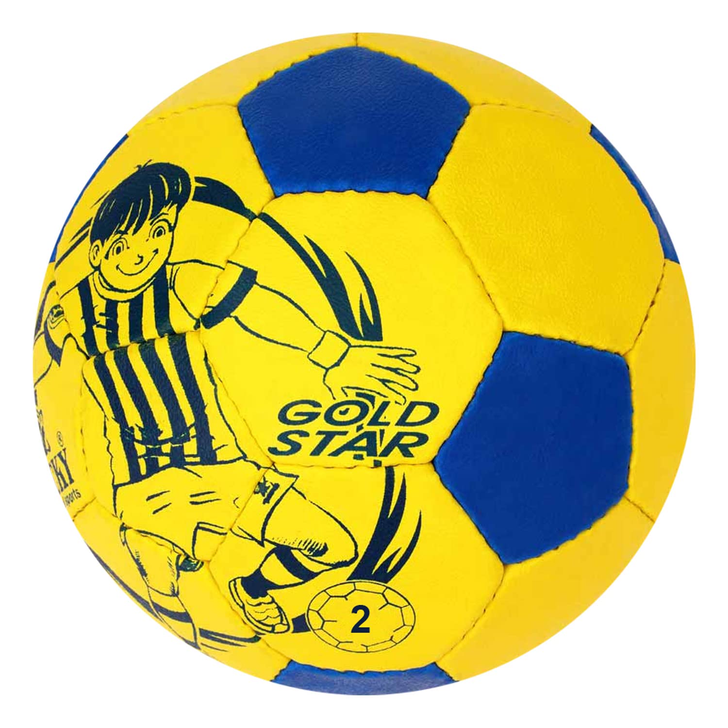 VICKY TRANSFORM Vicky Gold Star Football Hand Sewn Synthetic 2-Ply Design Ideal for Outdoor Soccer Practicing & Training- Yellow & Blue, Size-2