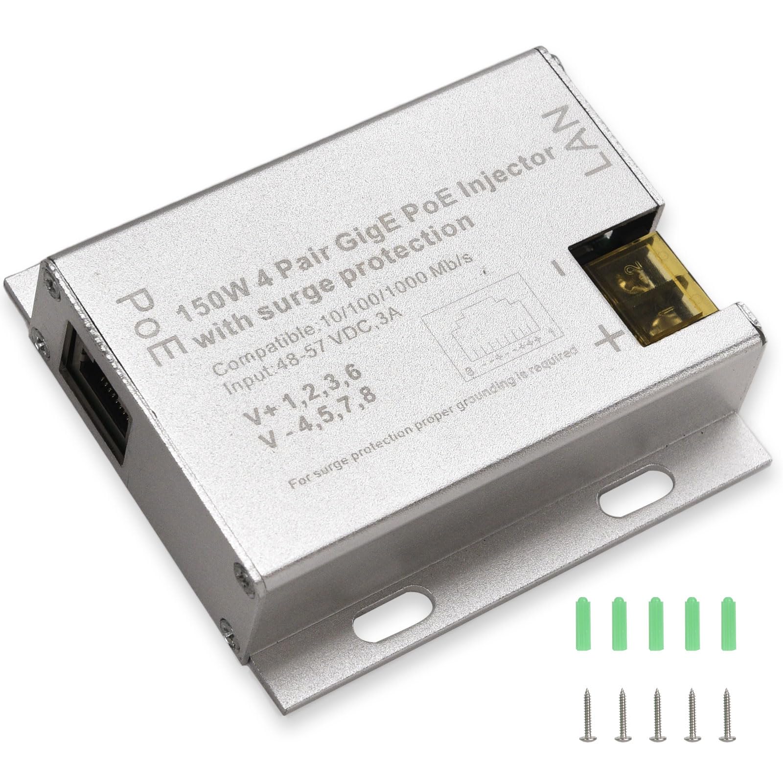 150W GigE Passive PoE Injector for Starlink Pinout with Surge/Overvoltage/Reverse Connection/Overcurrent Protection to Ensure Network Stability