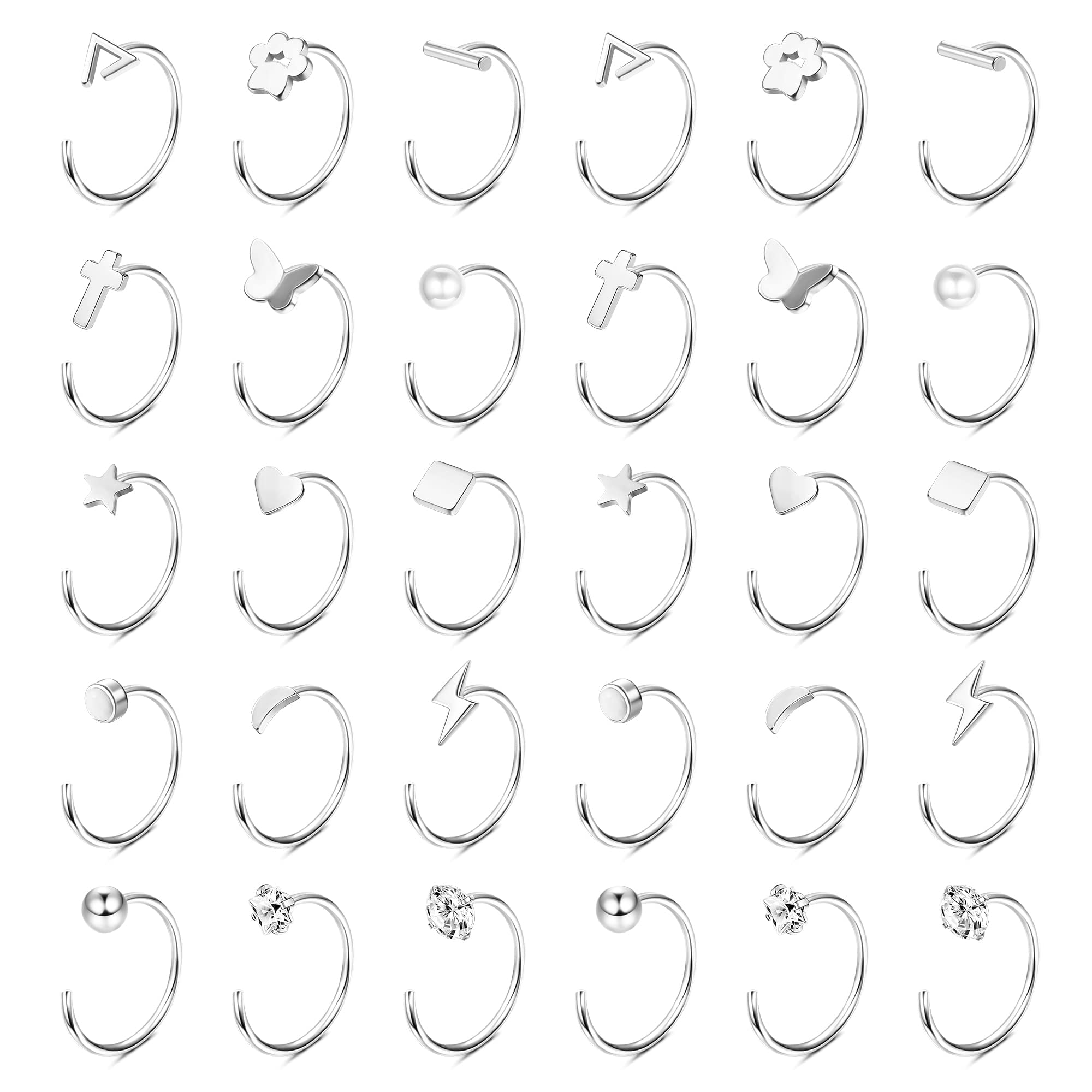 MILACOLATO15 Pairs Huggie Studs Earrings For Women Girls Hypoallergenic Stainless Steel Small Half Hoop Earrings Silver Gold Tiny CZ Ball Star Moon Heart Helix Cartilage Earrings Jewellery 20G