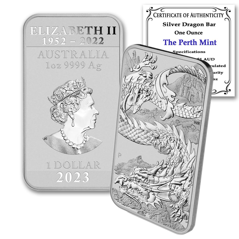 2023 P 1 oz Australian Silver Dragon Rectangular Bar Coins Brilliant Uncirculated with Certificate of Authenticity $1 Seller BU