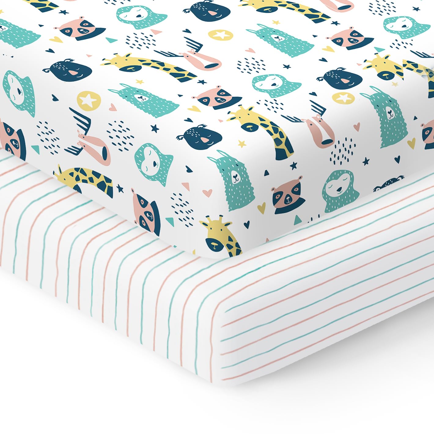 100% Organic Cotton Fitted Mattress Sheets for Graco Pack n Play, Babyletto, Pamo Babe, Dream on Me, Evenflo, Baby Trend, Hygge Hush Portable/Mini Crib/Playards, and Beka Bedside Bassinet 2 Pk