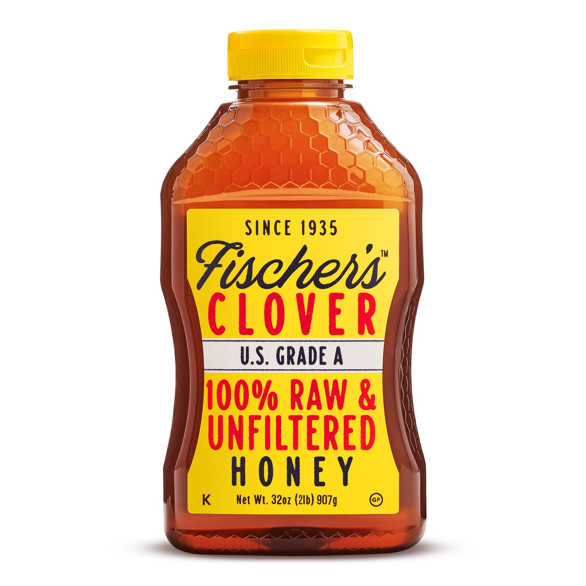 Fischer’s 100% Pure Clover Honey – Unfiltered Raw Honey, 32 oz Squeeze Bottle – All-Natural Sweetener – Rich Flavor Profile, Packed with Nutrients