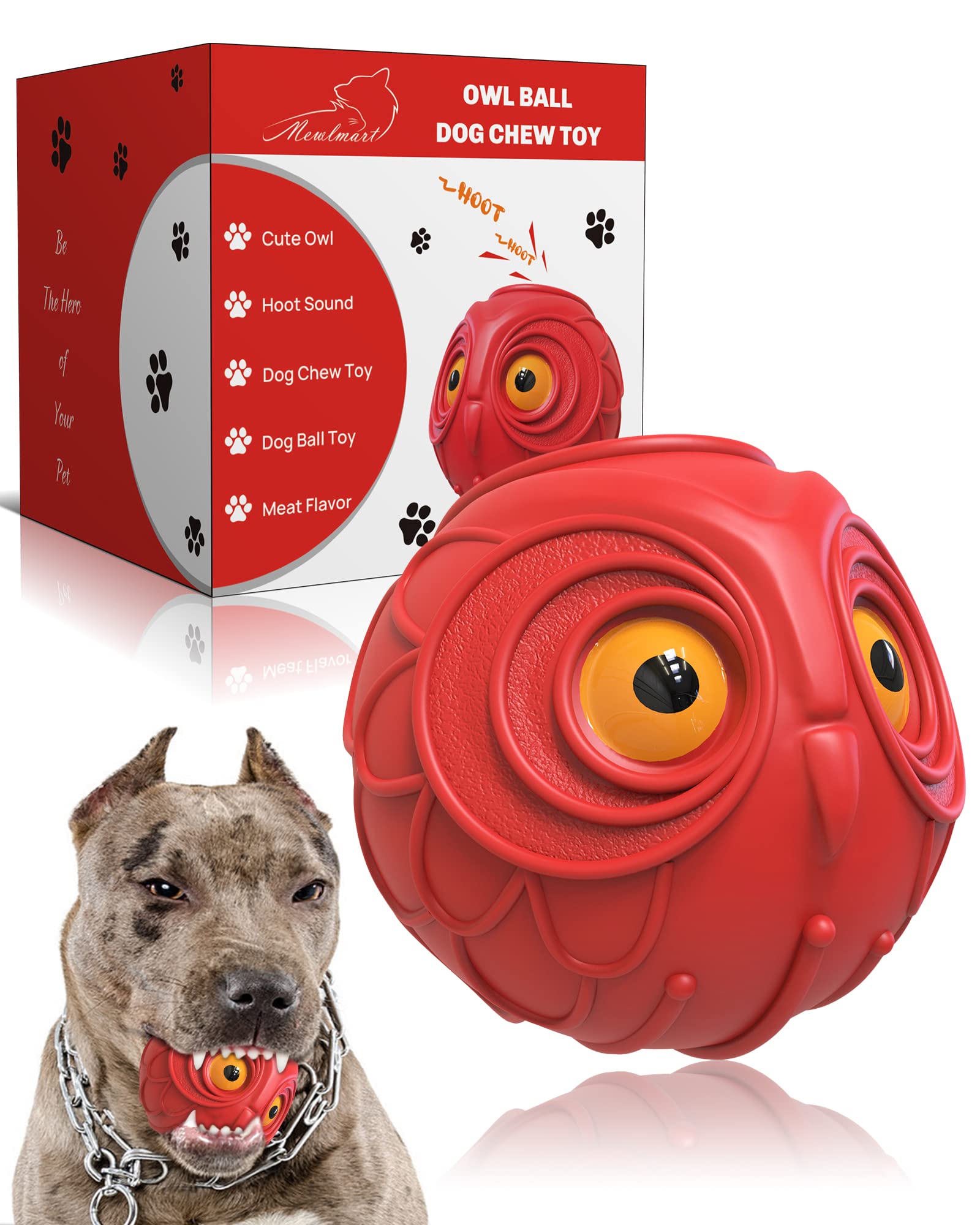 Giggle Ball for Dogs Owl Dog Toys for Aggressive Chewers Medium Large Dogs Gift for Dog Natural Rubber Cute Owl Hoot(Tougher Rubber)