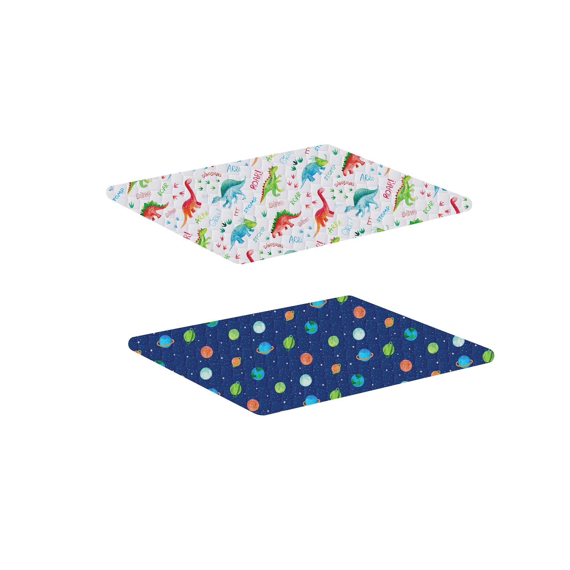 LynmarkPotty Training Waterproof Bed Pad - Bundle of 2 Vibrant Patterns, Galaxy & Dinosaur