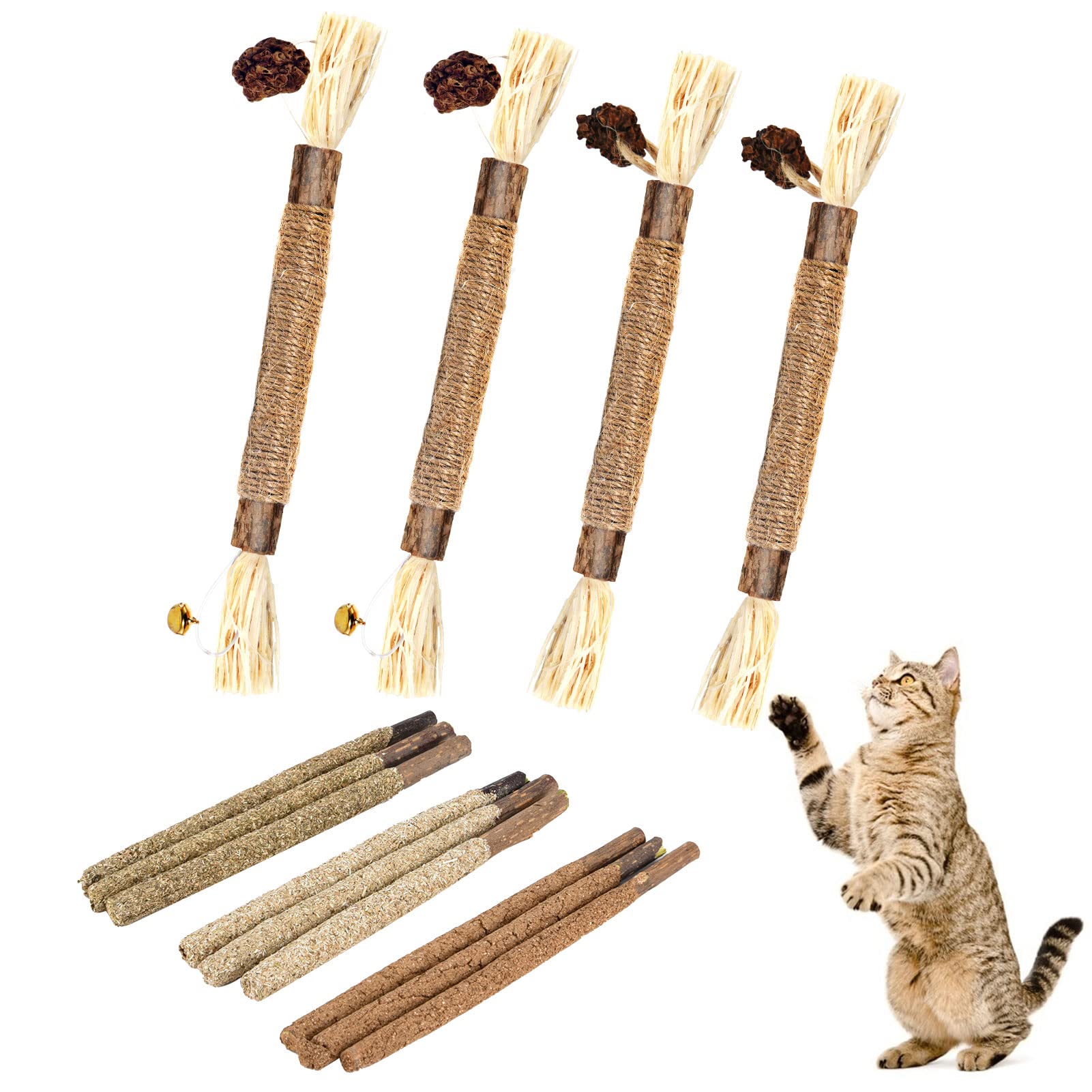 Dacitiery Silvervine Chew Sticks, 13pcs Different Taste Cat Toys Natural Cat Teeth Nip Cleaning Teeth Chew Catnip Toys for Indoor Cat Teeth Cleaning Kitten Teething and Stress Release