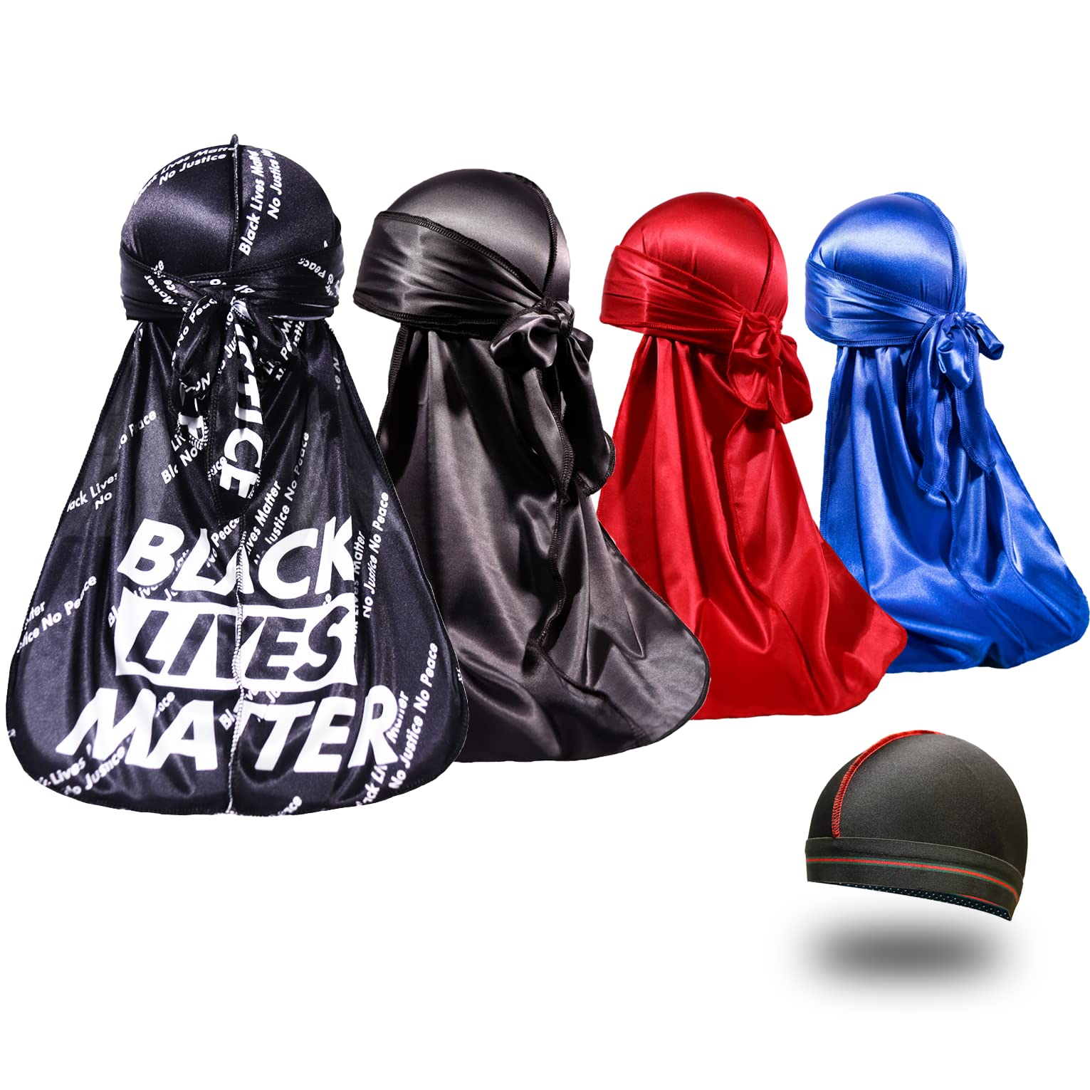 4PCS Silky Durags for Men 360 Waves, Designer Do Rag, Award 1 Wave Cap