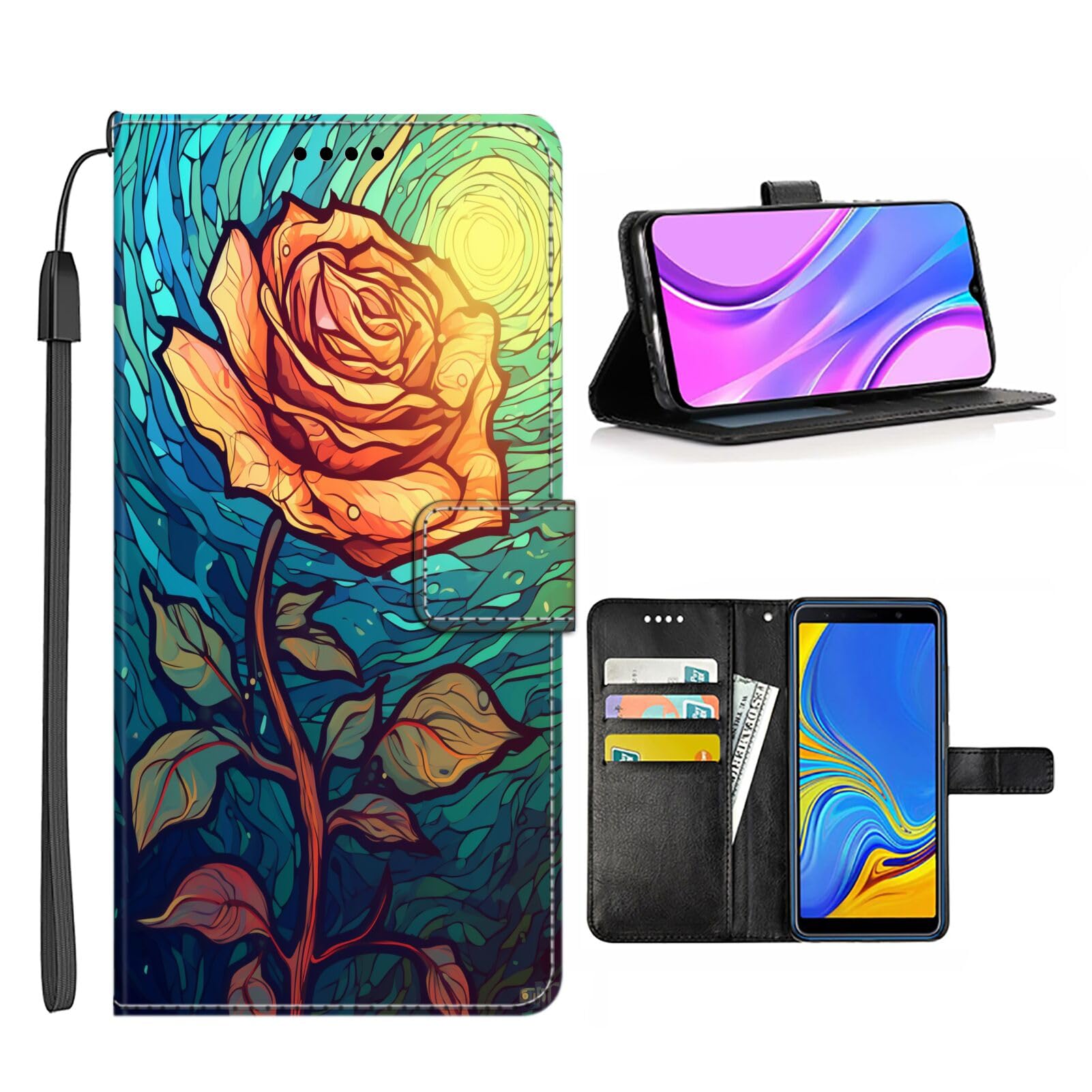 DAFEI Wallet Case for Samsung Galaxy A21s with Rose Flower-aa1407 Pattern PU Leather Flip Folio ID&Credit Cards Pocket Lanyard