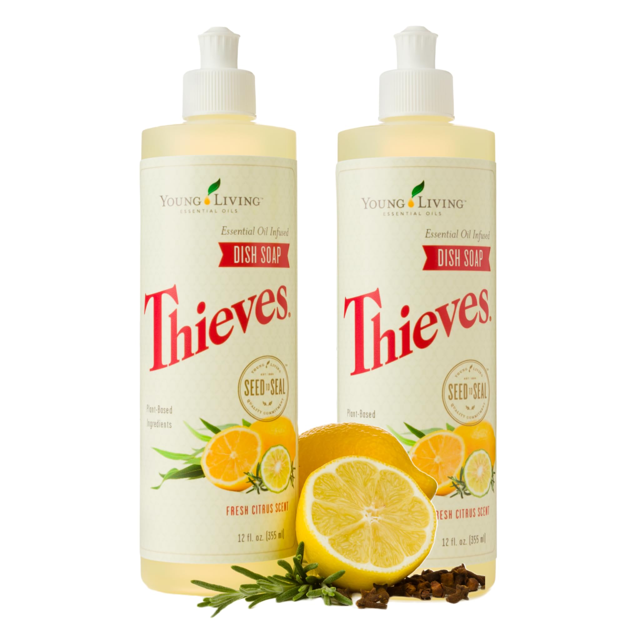 Thieves Oil Infused Dish Soap 2pk of 12fl.oz Bottles by Young Living Essential Oils - Gentle on Hands, and has a Fresh, Citrus Scent - Soap Dispenser, Bathroom Accessories