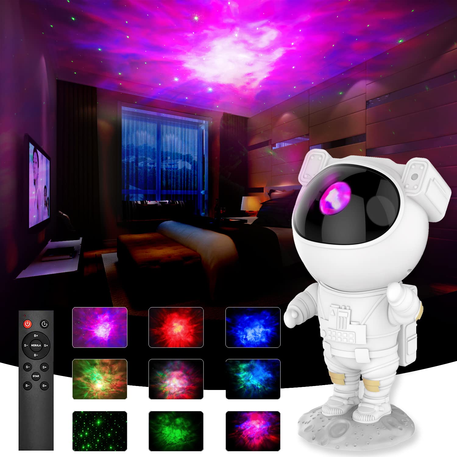 AUKYO Astronaut Starry Projector & Astronaut Sunset Light, 360° Adjustable Spaceman Night Light ​Suitable for Gaming Room, Home Theater, Kids Adult Bedroom, Birthday, Christmas