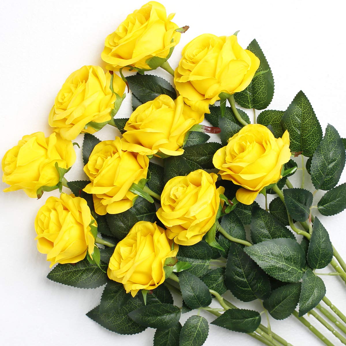 Veryhome Artificial Flowers Yellow Roses Silk Flowers Fake Bridal Wedding Bouquet for Home Garden Party Floral Decor 10 Pcs (Yellow)