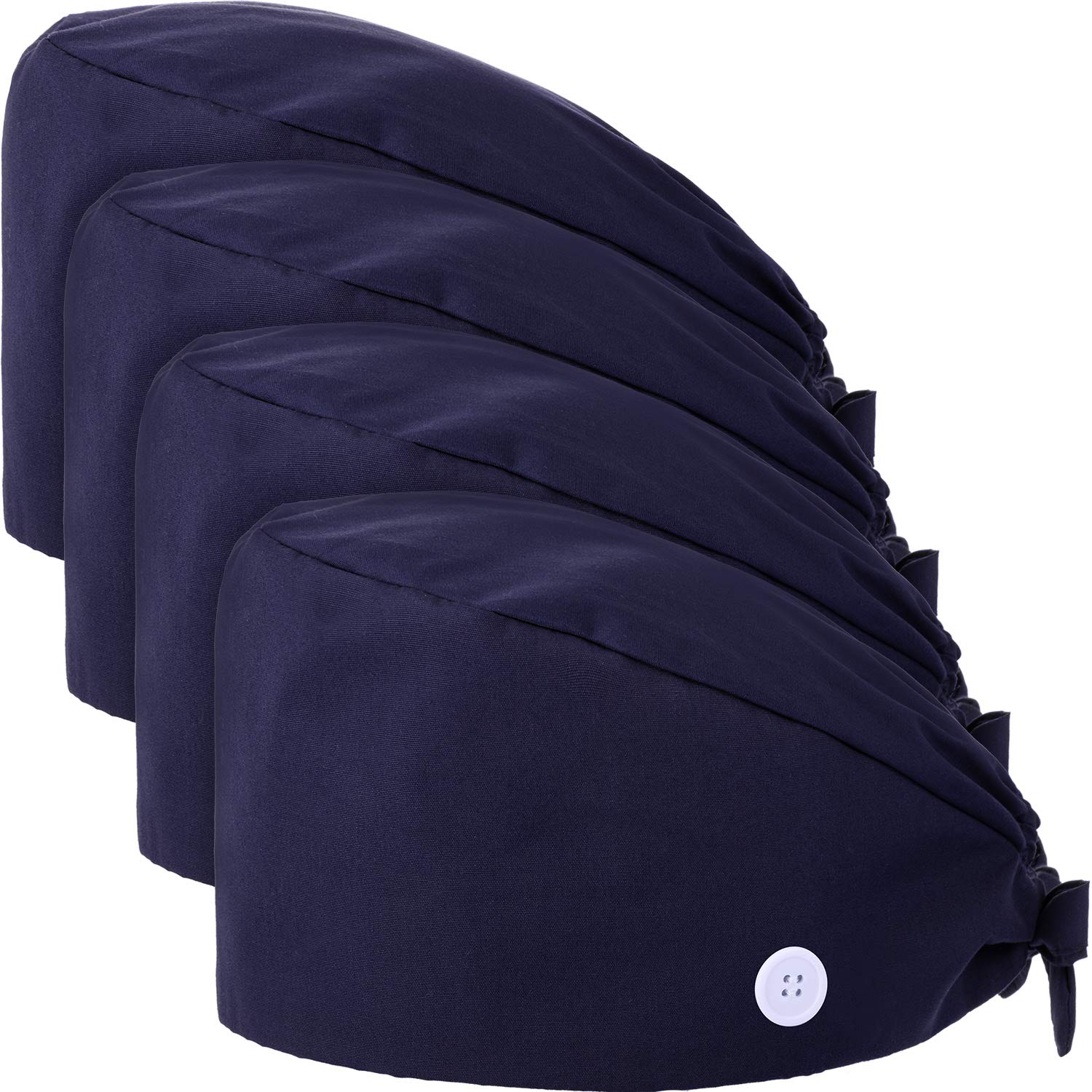 SATINIOR4 Pieces Adjustable Bouffant Hats Button Sweatband Cap Tie Back Hats for Women Men (Navy Blue)