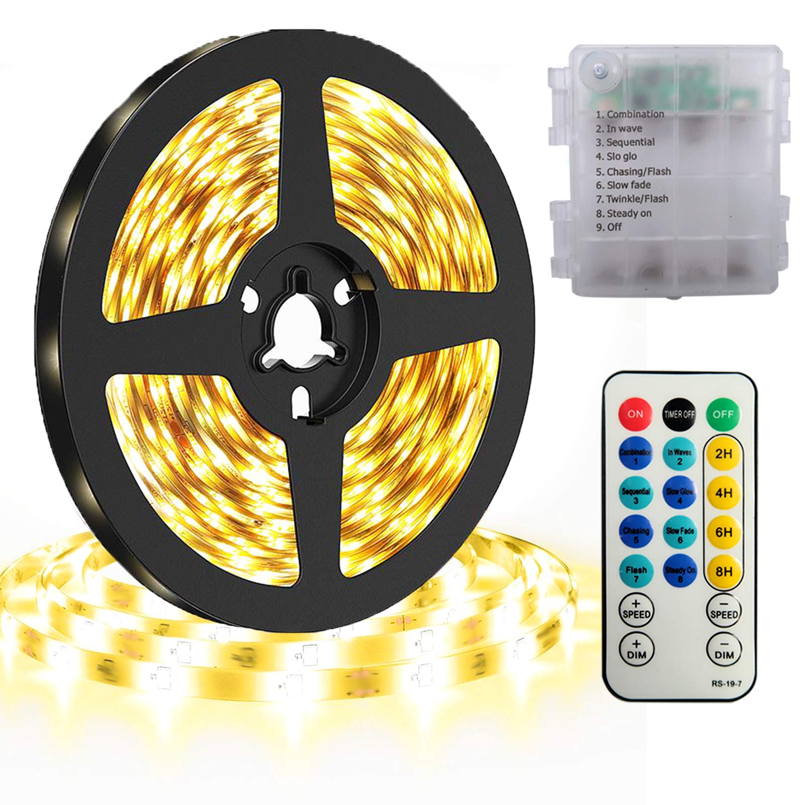 DreiWasser LED Light Strip, 3 m, 180 LED Strip, Battery Operated, IR Remote Control, 8 Modes, 4 Timer, 2 H, 4 H, 6 H, 8 H, Brightness Frequency Ad