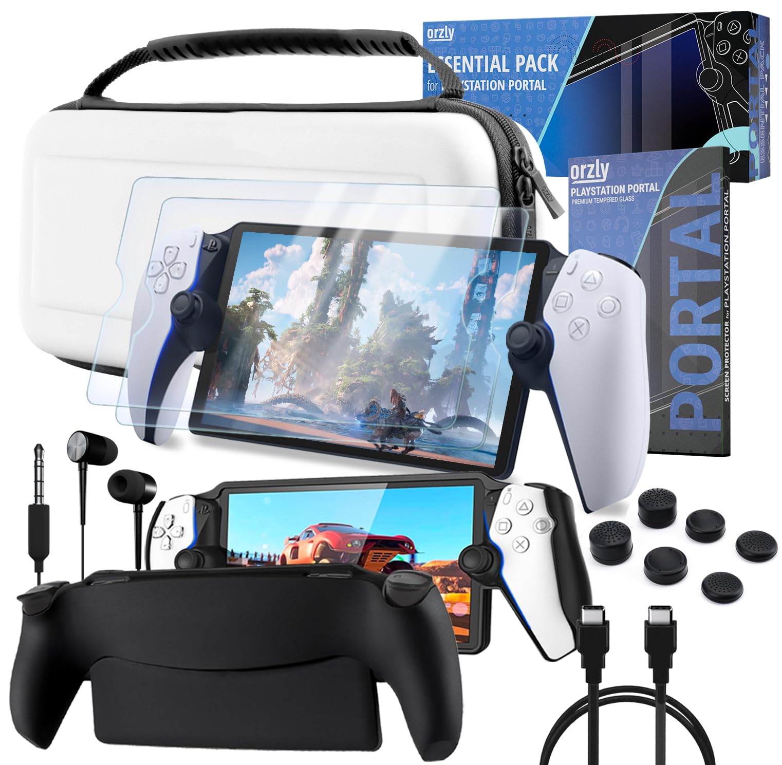 Accessories Bundle designed for playstation Portal Case and Screen Protector Headphones Grip Case charge cable thumb grip and more enabling enhanced remote game play White - Gift box Edition