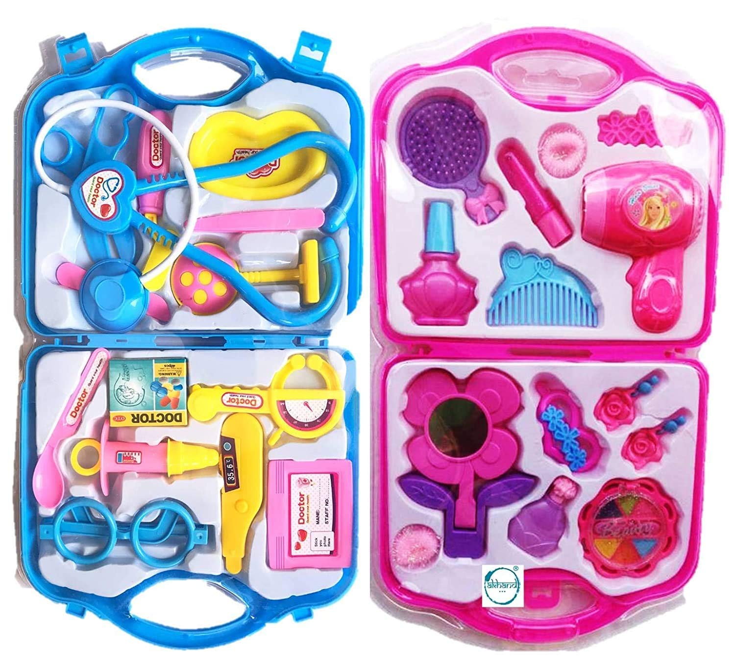 Kaushik Enterprise Combo of Doctor Set and Beauty Set Toy for Kids- Multi Color (Doctor and Beuty Set), Pack of (3)