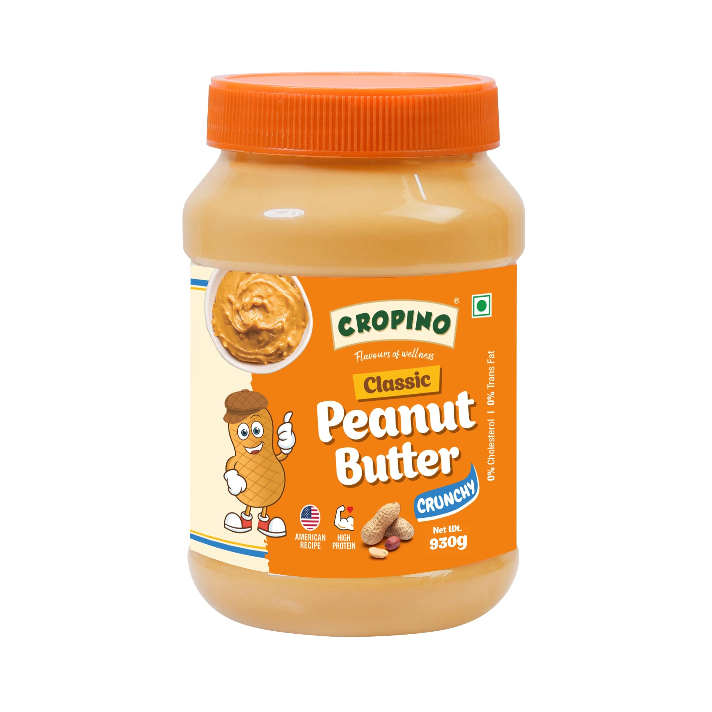 CROPINO Classic Peanut Butter Crunchy | Made With Roasted Peanuts | Gluten Free Peanut Butter | 26g High Protein Peanut Butter | Cholesterol Free | Non-GMO | Ready To Eat (930gm) | Vegan