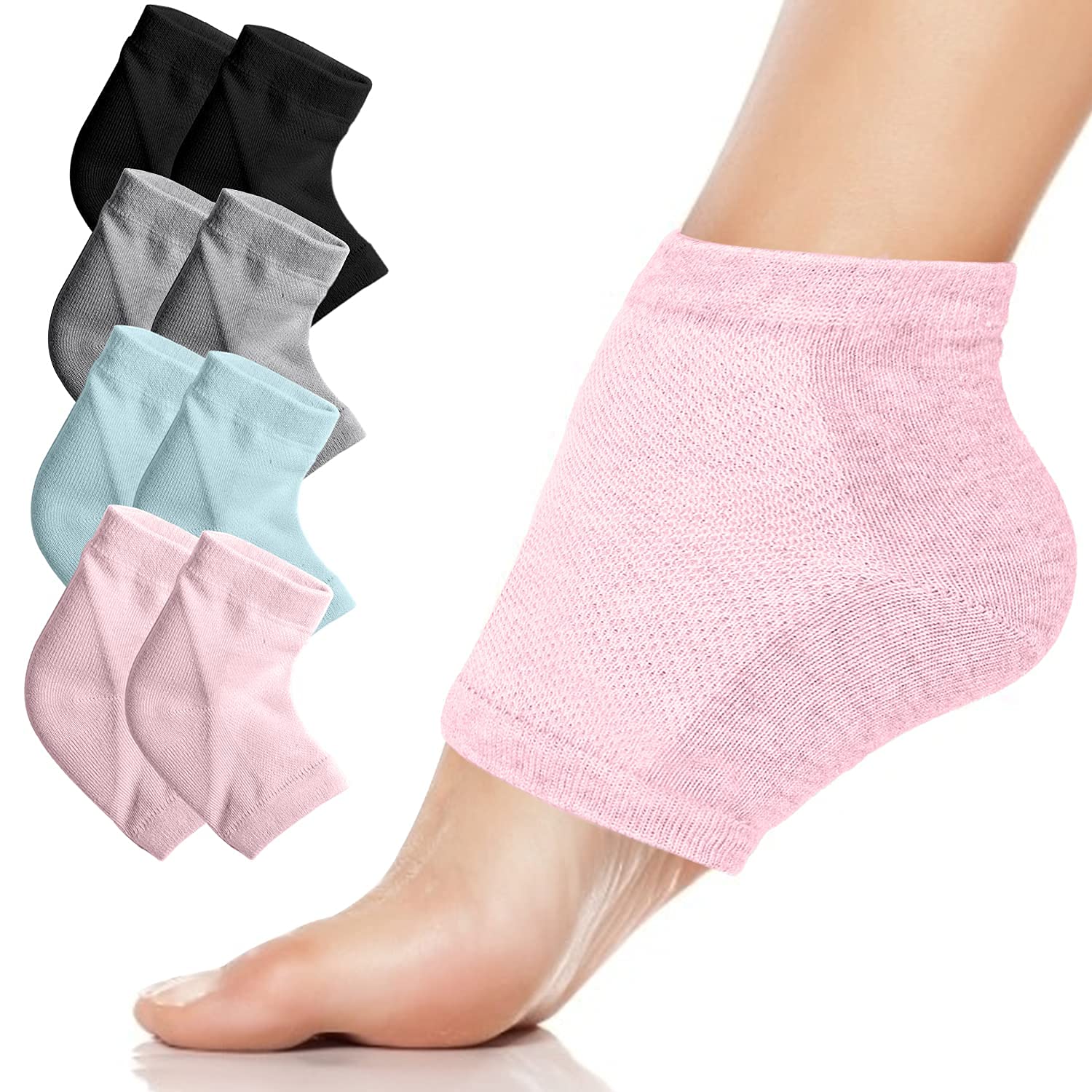 KASTWAVEMoisturizing Heel Gel Socks, Heal Dry Cracked Dead Skin Foot Care Softener Pedicure Spa Sock Set, 4Pairs Soft Silicone Lotion Ankle Sleeves to Repair Eczema Callus Rough Pain Relief Treatment