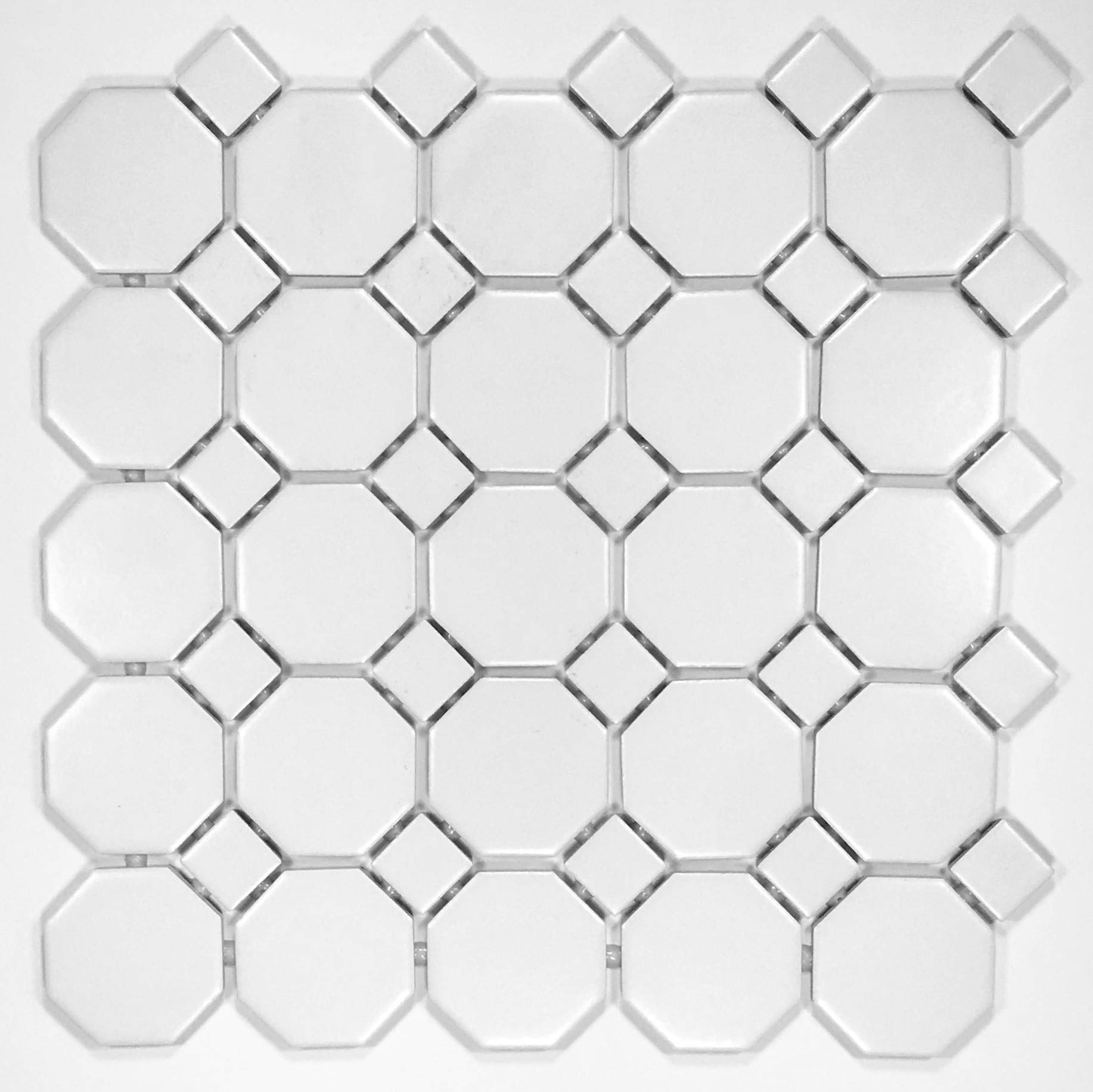 Squarefeet Depot Retro White Octagon Porcelain Floor and Wall Mosaic Tile, 11.5" x 11.5", Matte