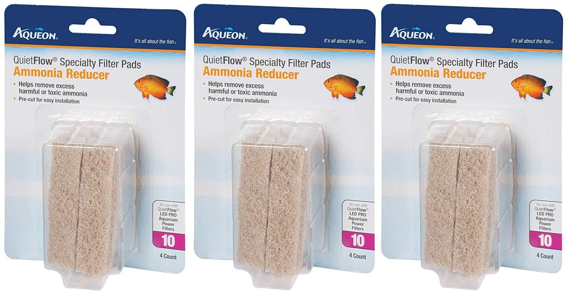 (3 Pack) Aqueon Quiet Flow 10 Ammonia Reducing Specialty Filter Pad (4 ct. Per Pack)