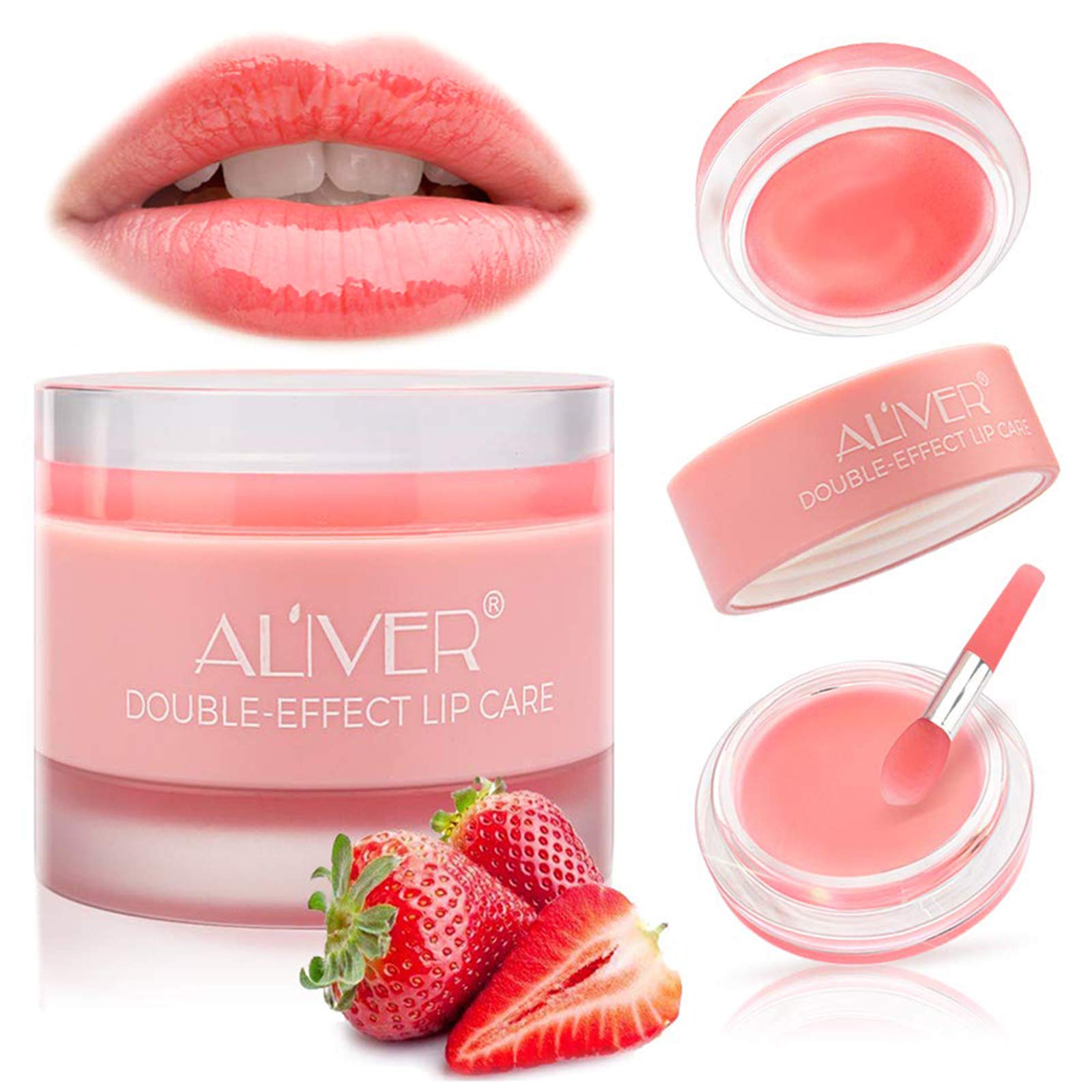 Lip sleeping Mask Exfoliator & Moisturizer Double Effect Lip Scrubs Overnight/Day for Dry Treatment Care, Cracked Lips, Peeling Lip Primer, Lip Repair Balm - Strawberry Lip Mask