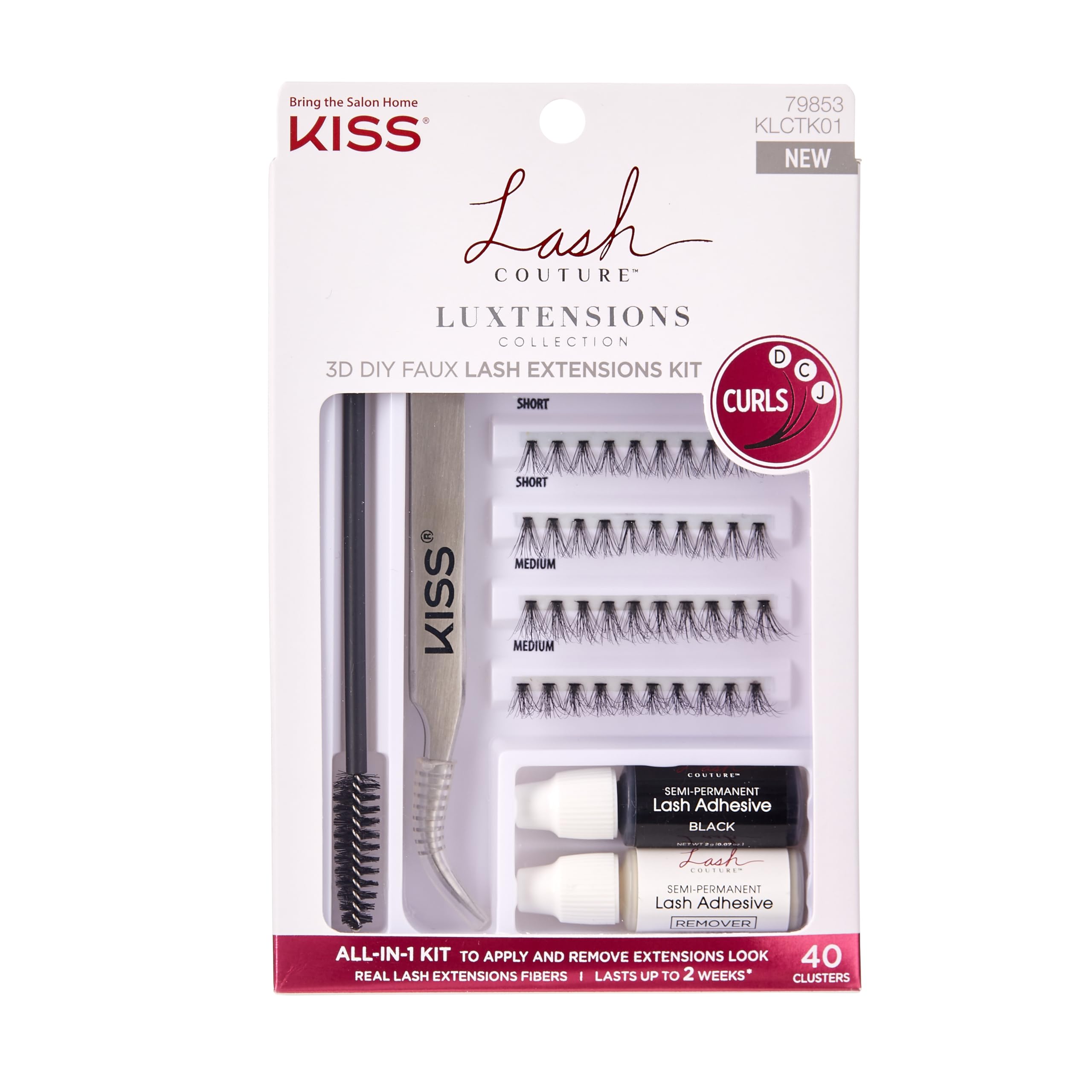 Kiss Lash Couture Luxtensions Collection 3D Diy Faux Lash Extensions Kit, With Semi-Permanent Lash Adhesive, Adhesive Remover, Precision Tweezer, Spoolie Mascara Wand, And 40 Lash Clusters