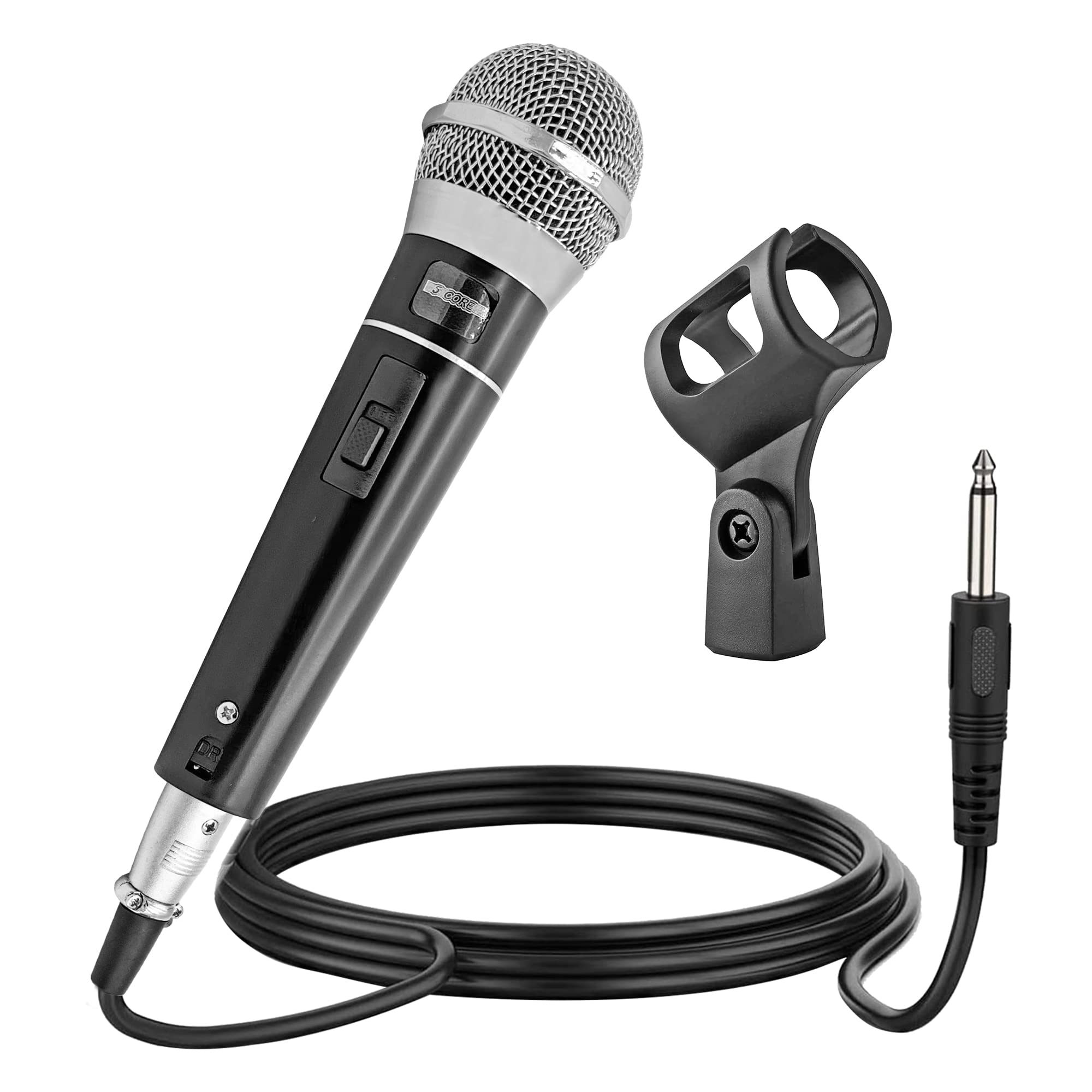 5 CORE Premium Handheld Microphone Unidirectional Vocal Dynamic Cardioid Mic with Detachable 10ft XLR Cable, Mic Clip, Mesh Grille & ON/Off Switch Suited for Speakers, Amp, Mixers, Karaoke Singing