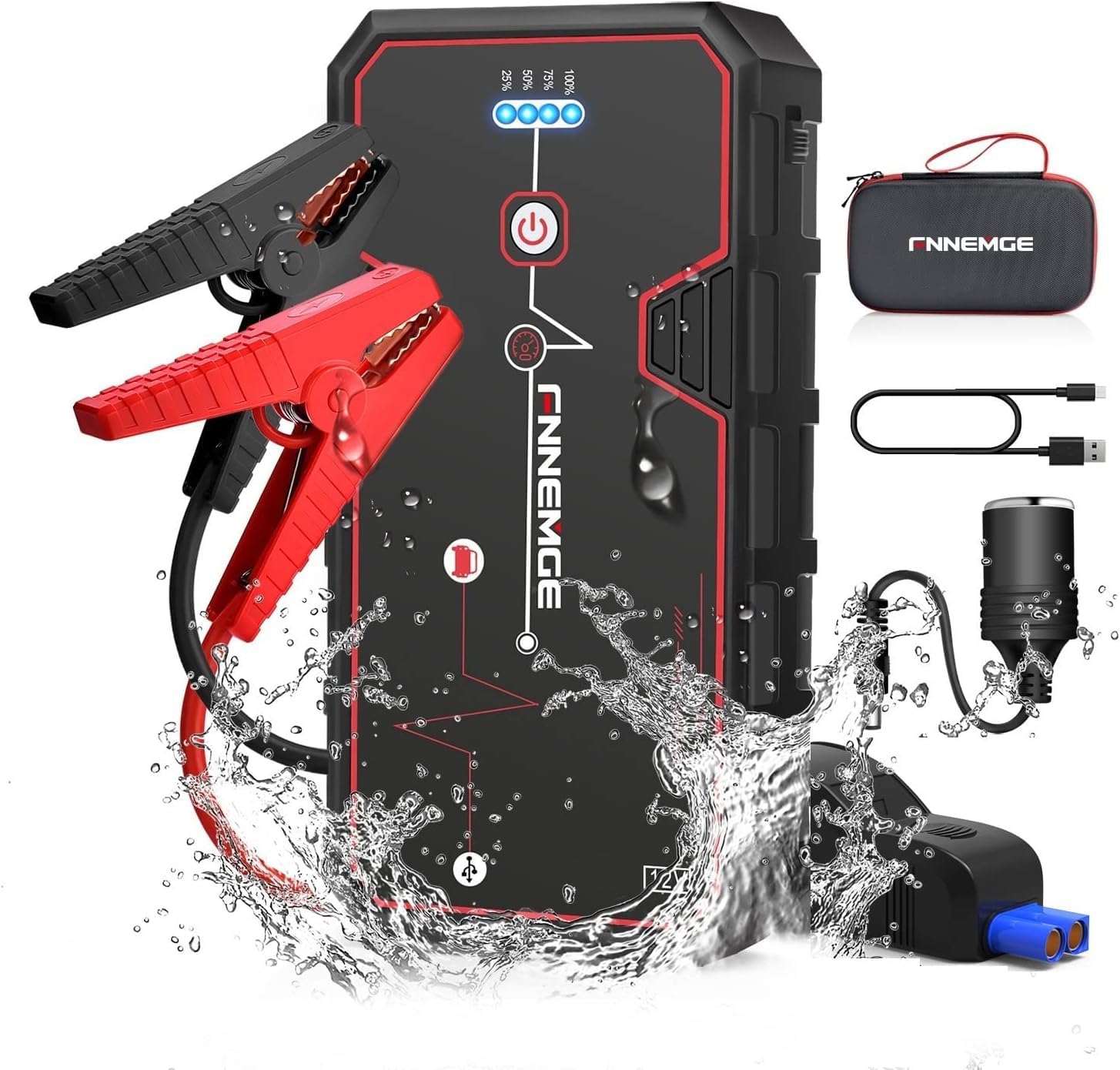 FNNEMGE Car Jump Starter 4000A Peak 21800mAh 12V Super Safe Jump Starter(Up to 8.0L Gas or 6.5L Diesel Engine), with USB Charge Pack Type-C Portable Phone Charger.