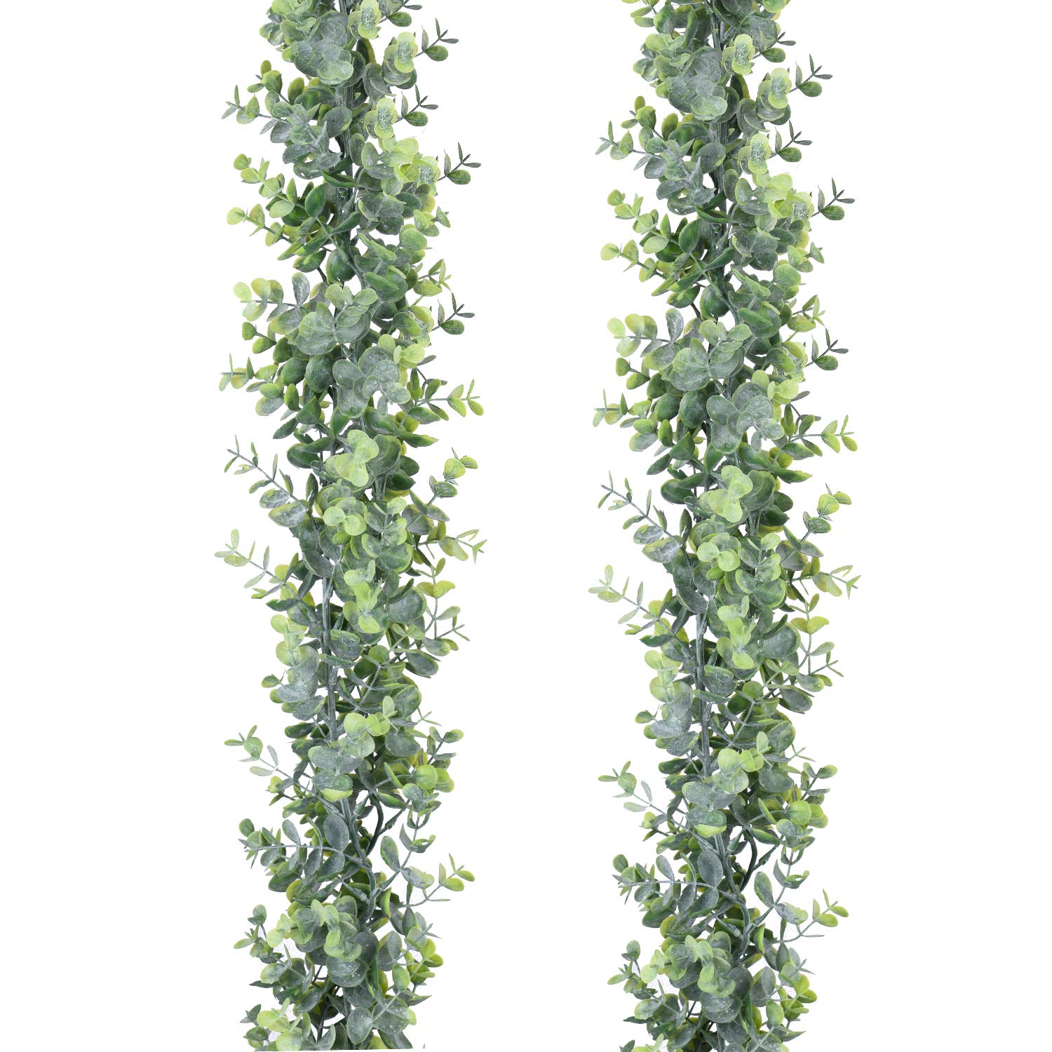 DearHouseFaux Eucalyptus Garland Plant, 2 Pack Artificial Vines Hanging Eucalyptus Leaves Greenery Garland for Wedding Backdrop Arch Wall Decor, 6 Feet/pcs UV Protected Indoor Outdoor