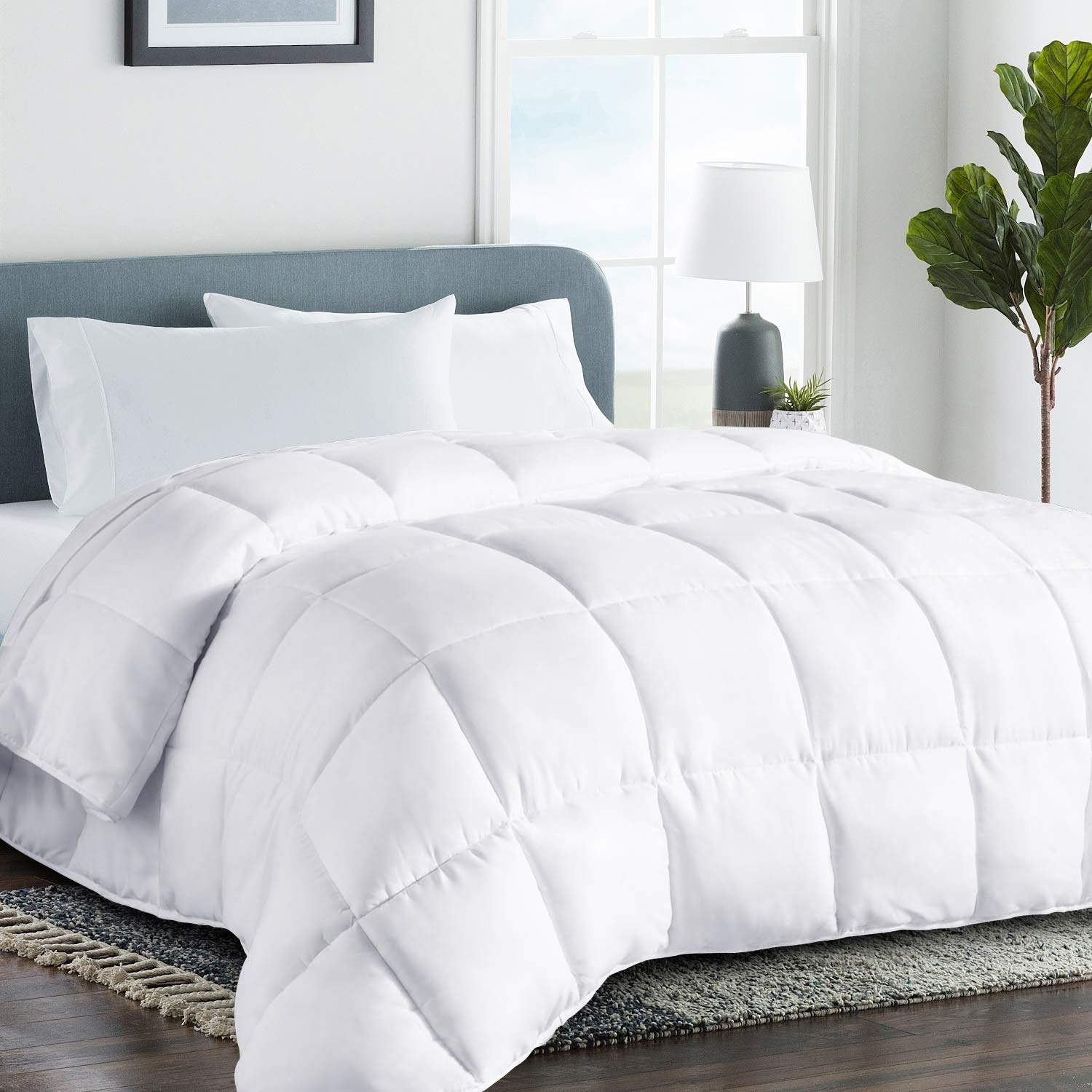 COHOME Premium 2100 Series All Season King Size Cooling Comforter - Fluffy Down Alternative Comforter - Quilted Duvet Insert with Corner Tabs - Winter Warm Luxury Hotel Comforter - Reversible - White