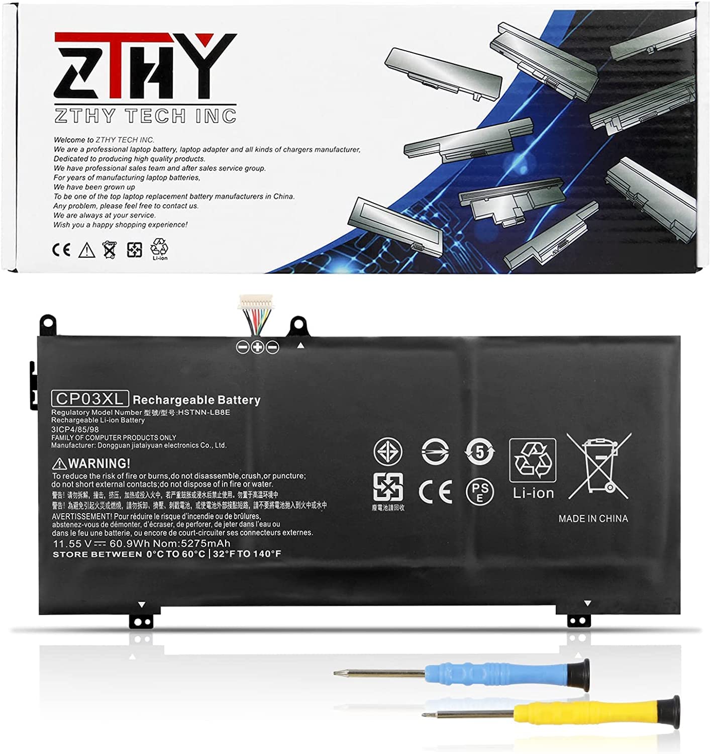 ZTHY CP03XL Battery Replacement for HP Spectre X360 Convertible 13-ae000 13-ae0xx 13-ae006no 13-ae001ng 13-ae049ng 13-ae013dx ae011dx 13t-ae000 13t-ae012dx 929066-421 929072-855 11.55V 60.9Wh 5275mAh