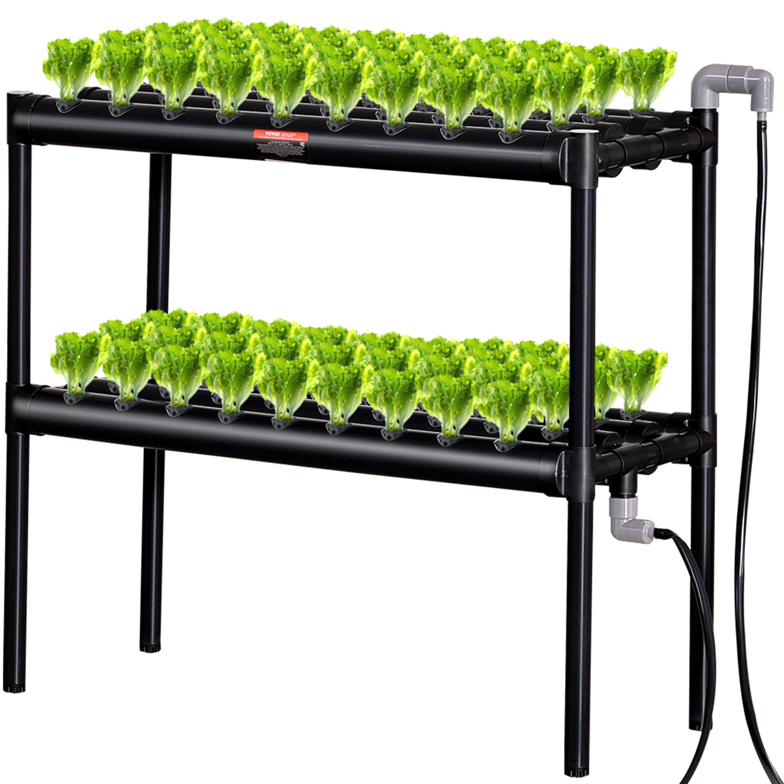 VEVOR Hydroponics Growing System, 72 Plant Sites, 2 Layers Dark Grey PVC Pipes Hydroponics Growing System with Water Pump, Timer, Baskets & Sponges for Leafy Vegetables, Fruits & Herbs