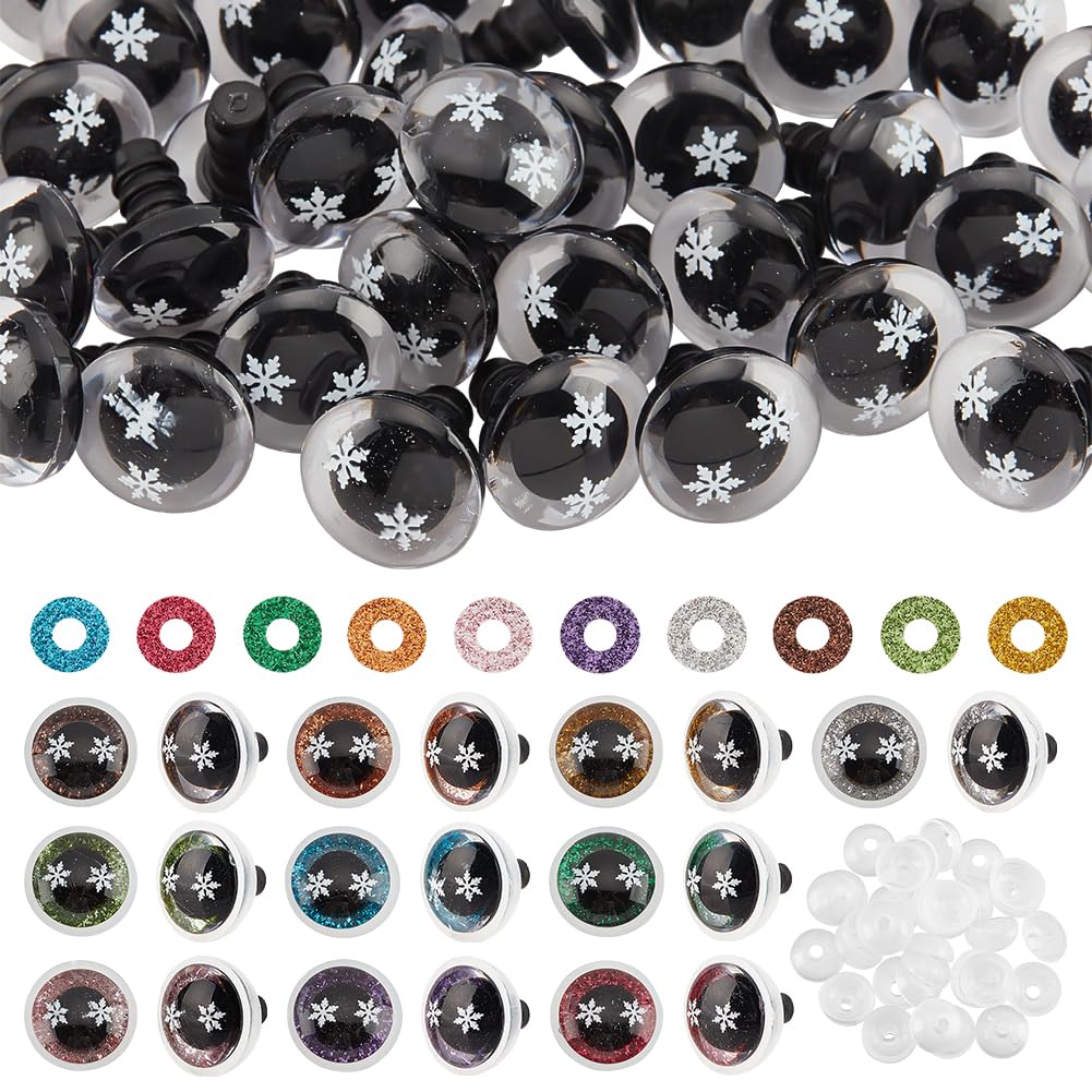 PH PandaHall 40 Sets Safety Eyes 10 Colors Glitter Craft Eyes Snowflake Resin Eyes Stuffed Crochet Eyes Kawaii Eyes with Washers for Teddy Bear, Amigurumi Craft, Puppet, Plush Animal Making