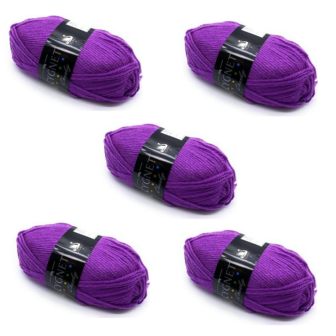 Pack of 5 x 100g Balls Cygnet Purple Chunky Wool - Thistle