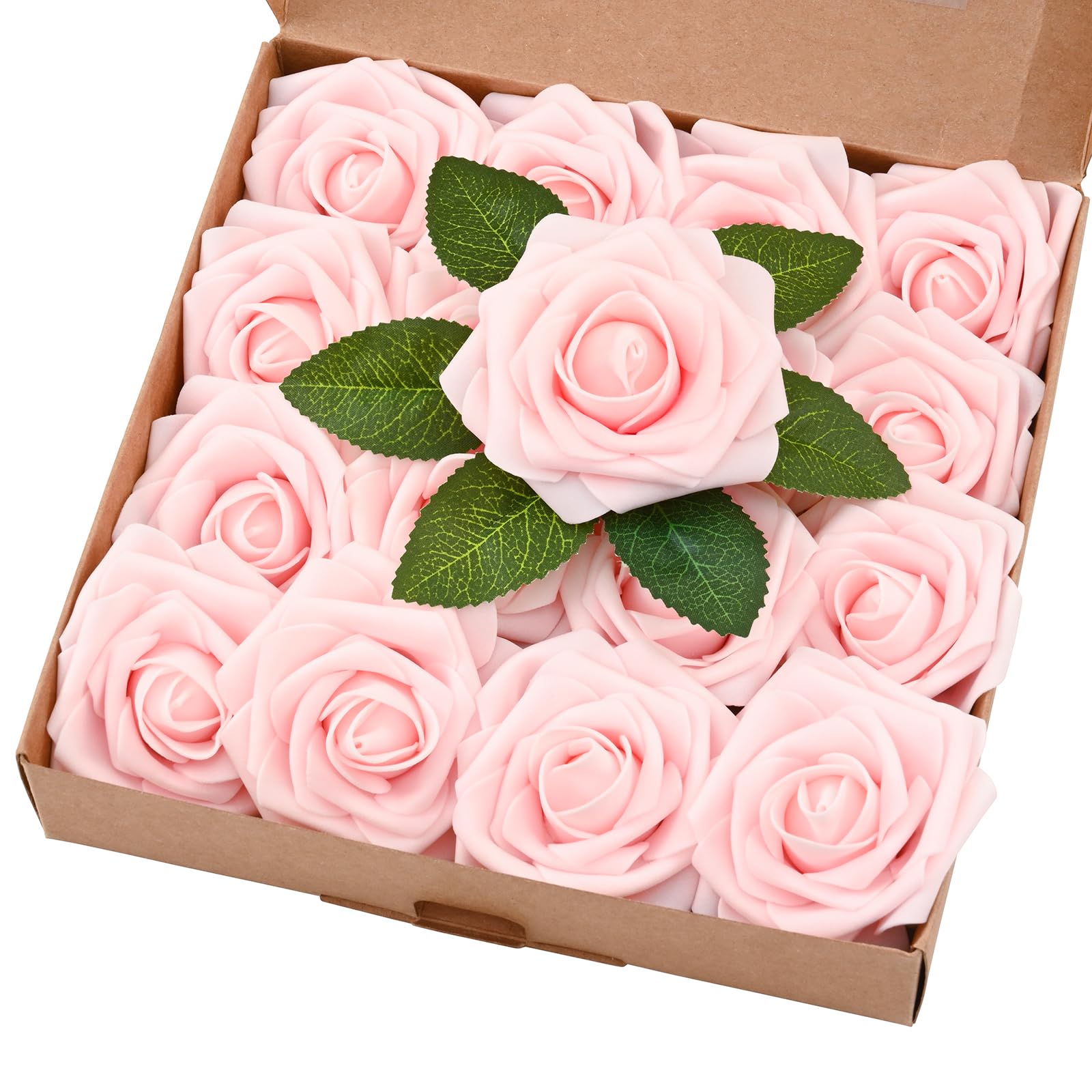 BLEUM CADE16Pcs Artificial Flowers Fake Roses with Stems, Pink Boxed Foam Roses for DIY Bouquets Centerpieces Wedding Party Arrangement Bridal Shower Decor