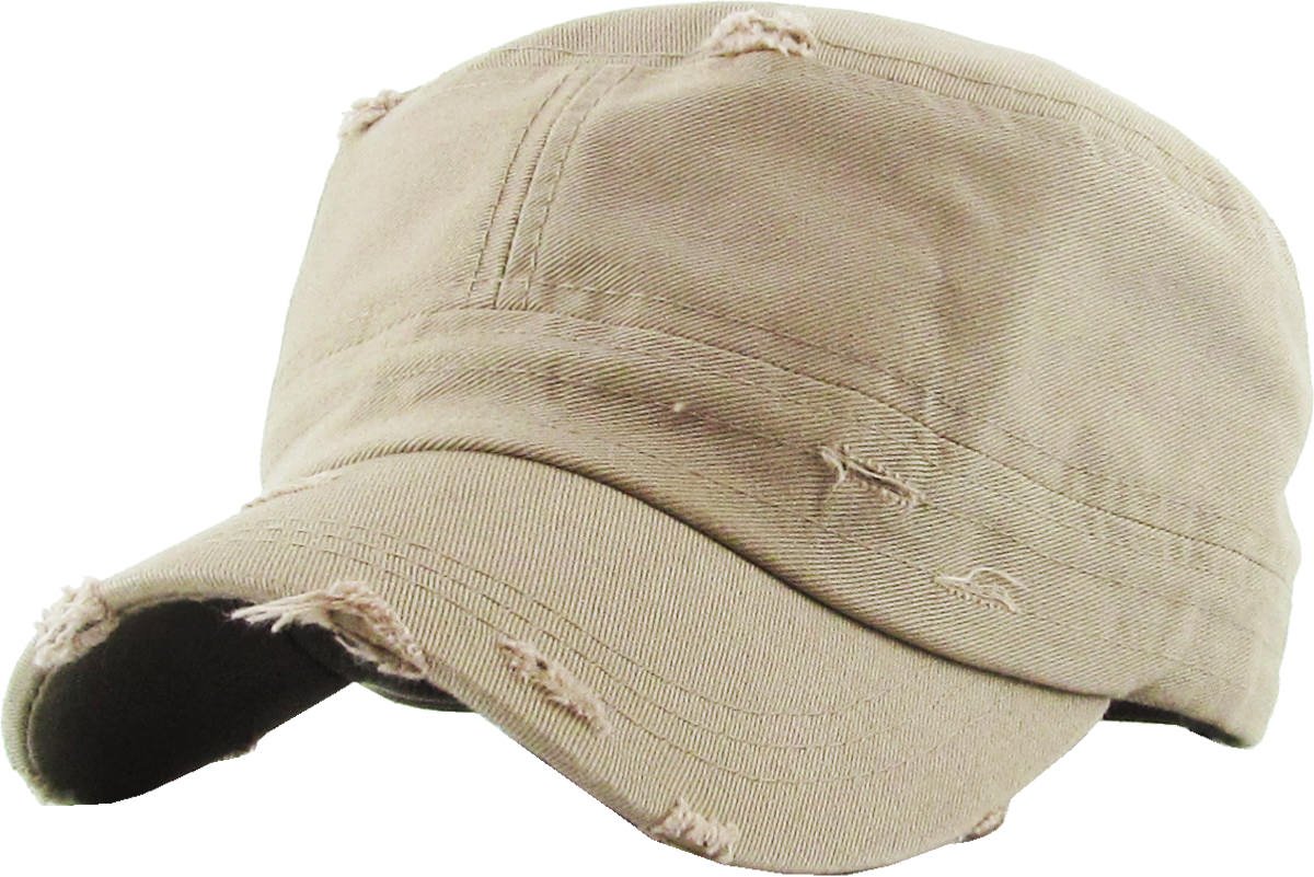 Funky Junque Military Style Cadet Hat Army Vintage Distressed Adjustable Cap