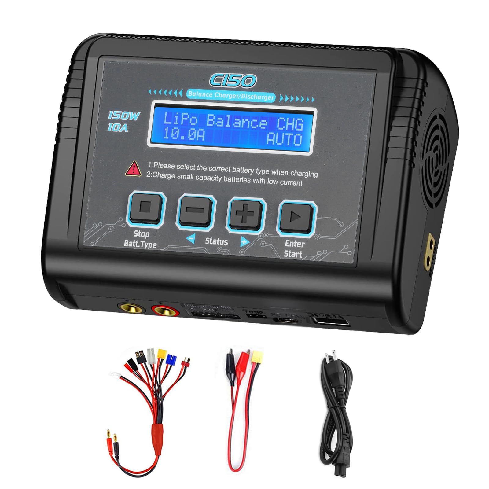 Lipo Battery Charger, 1-6S Balance Charger Discharge 150W 10A AC/DC for Li-Po Li-Hv Li-Ion Li-Fe NiMH NiCd Pb Hobby Battery Charger with Deans/Tamiya/JST/EC3/HiTec Connectors Cable Power Supply…