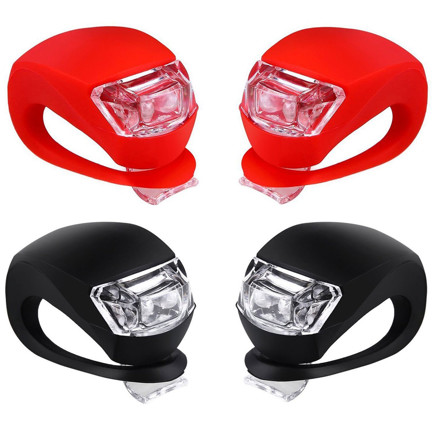 Malker Bicycle Light Front and Rear Silicone LED Bike Light Set - Bike Headlight and Taillight,Waterproof & Safety Road,Mountain Bike Lights,Batteries Included,4 Pack(2pcs White and 2pcs Red Light)