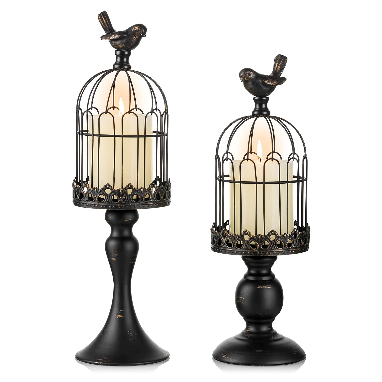 zhouye Decorative Candle Holder Bird Cage - Set of 2 Cage Lanterns for Candleholder Shabby Chic Country Home Decoration Table Centerpiece Mantel Decor-Black||style1