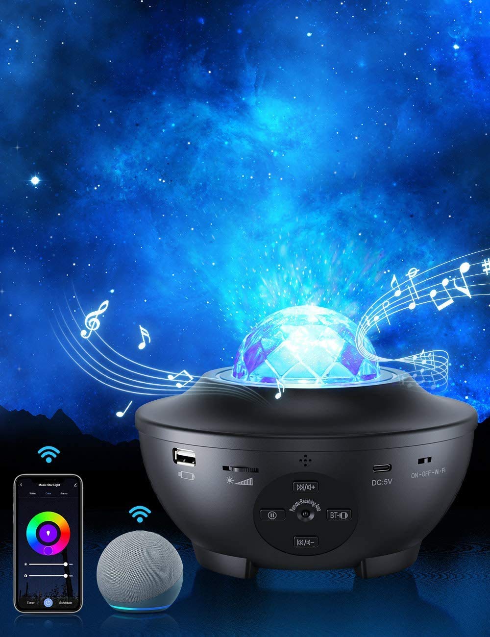 WORUIJIA Galaxy Projector Star Projector, Star Light Projector for Bedroom with Music Speaker, Skylight Night Light with Timer & 10 Color Effects, Alexa & Google Assistant Control for Adults Kids