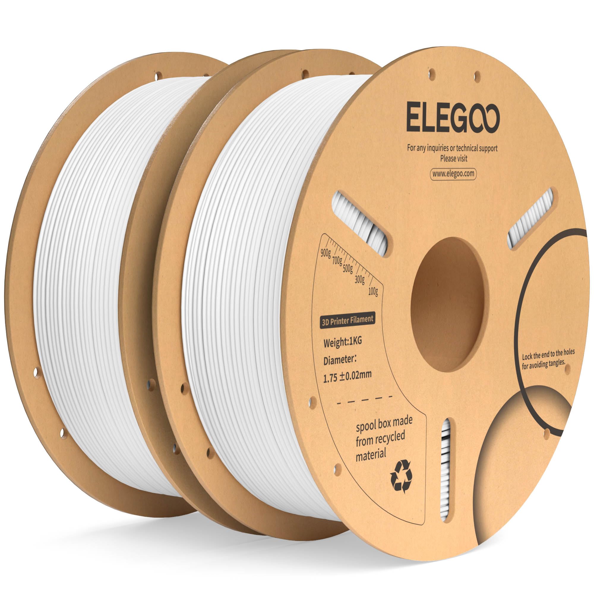 ELEGOOPLA+ Filament 1.75mm White 2KG, PLA Plus Tougher and Stronger 3D Printer Filament, Dimensional Accuracy +/- 0.02mm, 2 Pack 1kg Cardboard Spool(2.2lbs) for Most FDM 3D Printers