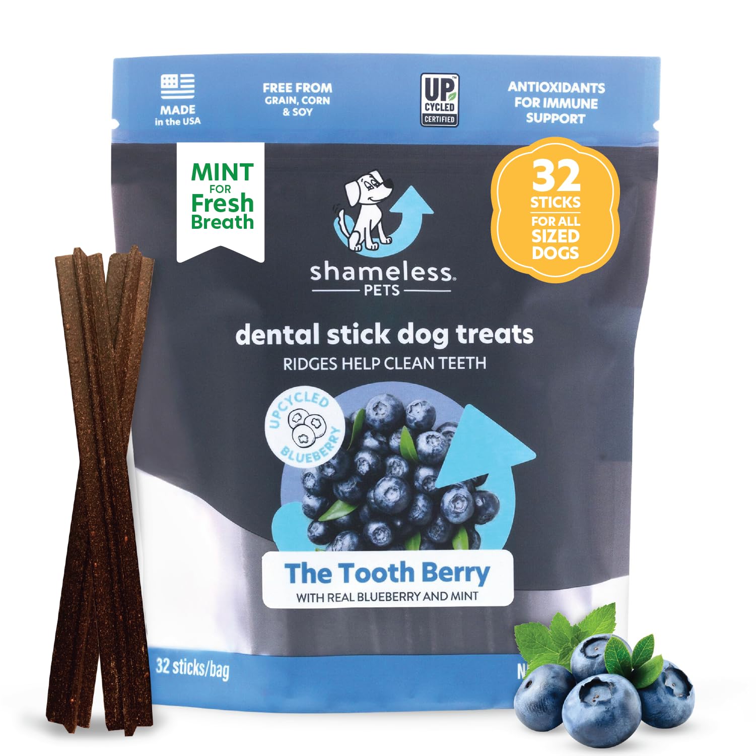 Shameless PetsToothberry Dental Chews for Dogs - Dental Sticks, Treats for Dog Breath Freshener and Teeth Cleaning, Natural Dental Treats, Dog Chews for Teeth Cleaning, Free from Corn and Soy