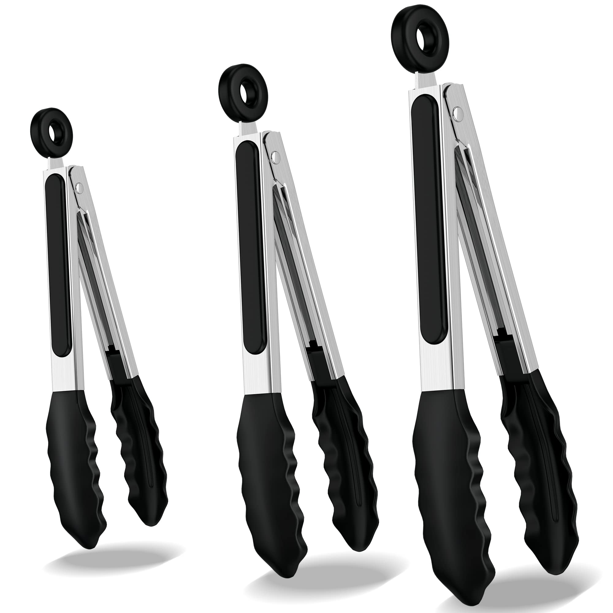 Silicone Kitchen Tongs, LITINEE Premium Locking Cooking Tongs with Silicone Tips, Heavy Duty, High Resistance, Non-Stick, Set of 3-7" 9" and 12"