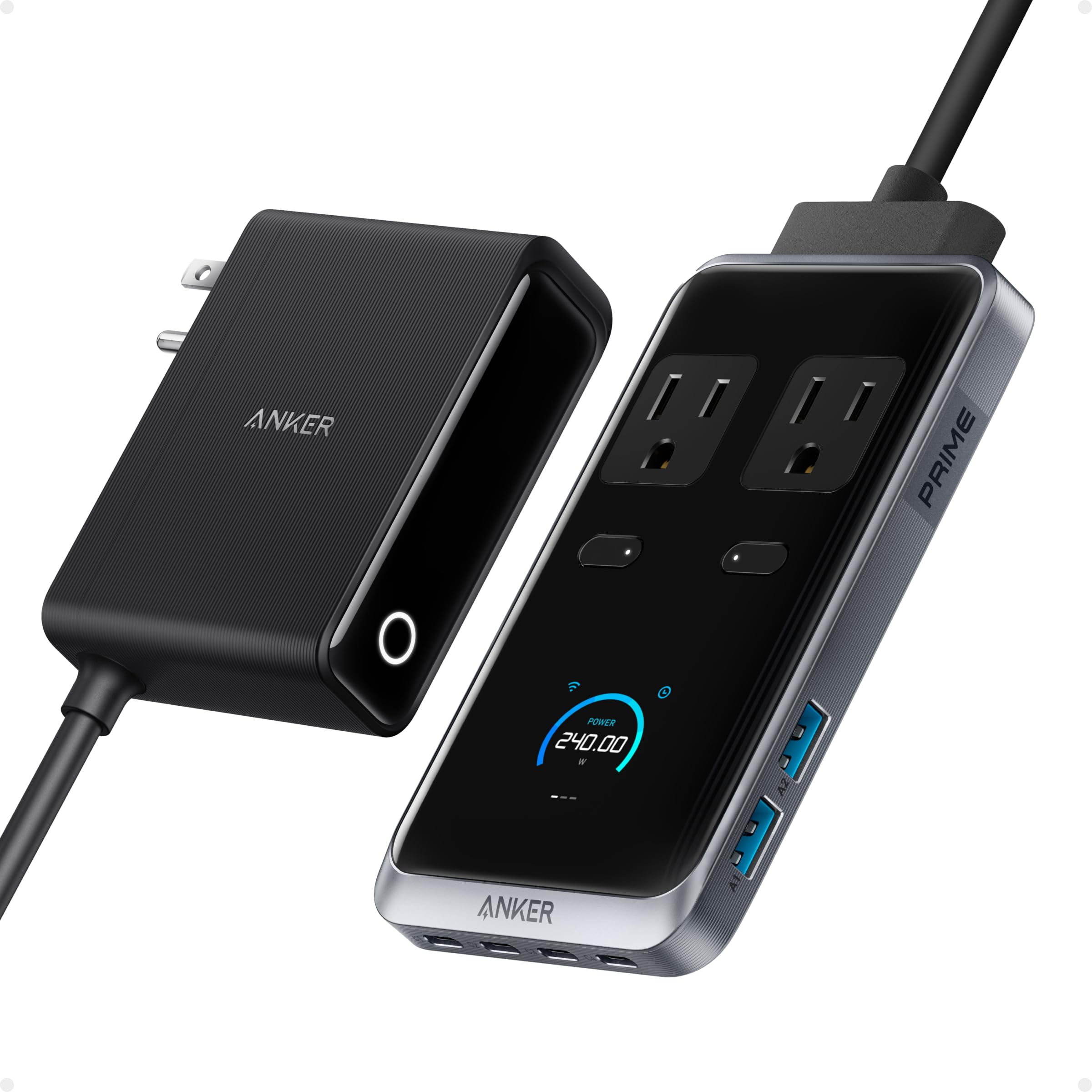 Anker Prime Charging Station, 240W 8-in-1 USB C Power Strip, 5 ft Detachable Extension Cord, 2 AC, 4 USB C, 2 USB A, for iPhone 15/14, Desktop Accessory for MacBook, Home, Office (Not for Travel)