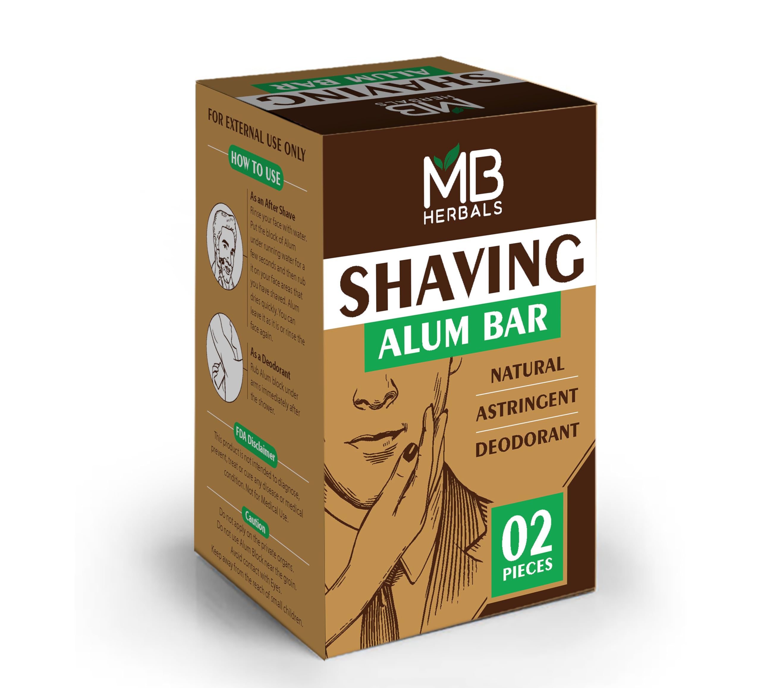 MB Herbals Shaving Alum 2 Bars Of 100 grams Each | Phitkari Alum Block Fitkari | Alum Stone After Shave, Bar