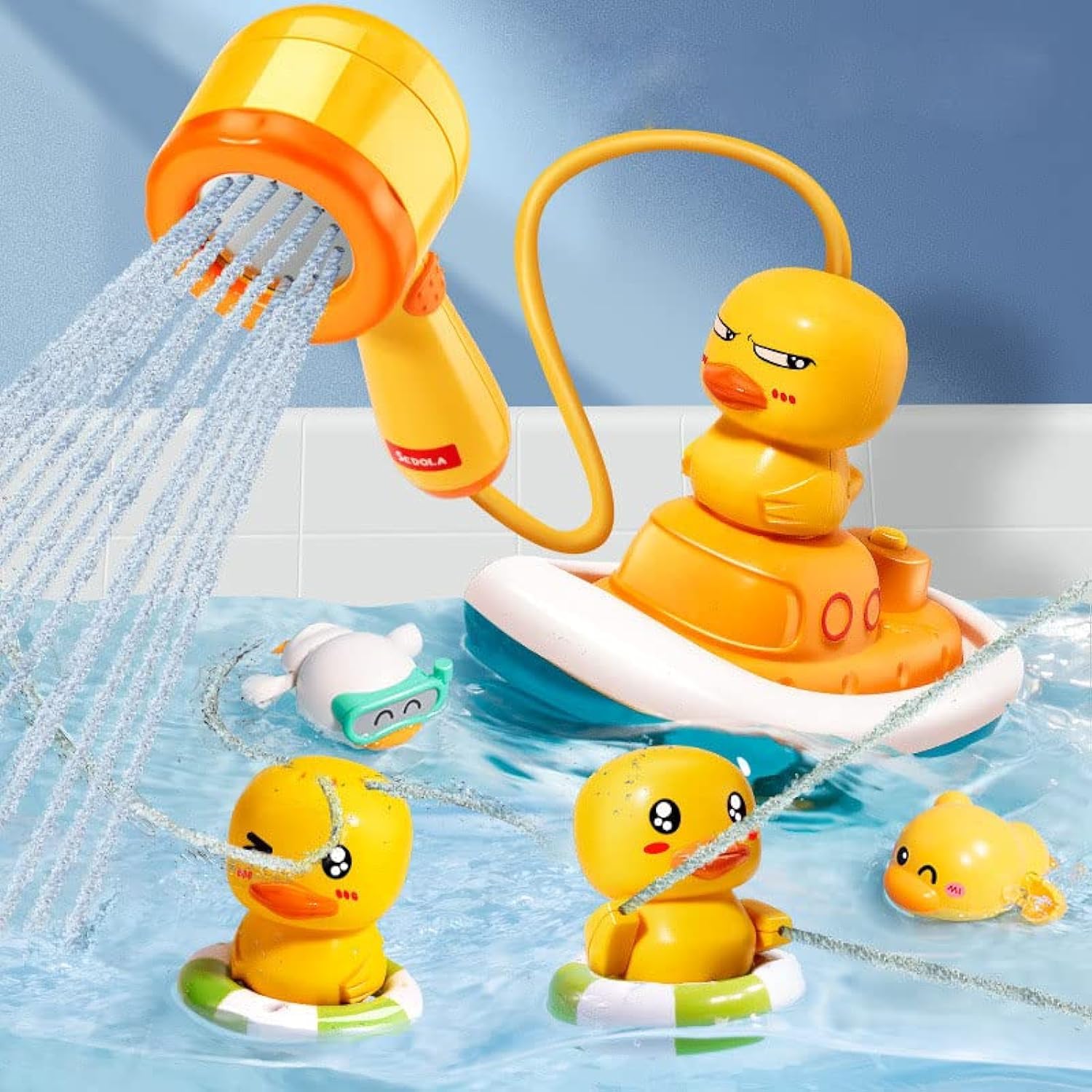 AMERTEER Baby Bath Toy, Toddler Bath Toys For Children 1-3, Safety Bath Ducky Toy Set, Bathtub Shower Head With 3 Different Spraying Duck For Boys Girls 1 2 3 4 5 6 7 Years Preschool Toddler Pool Toys