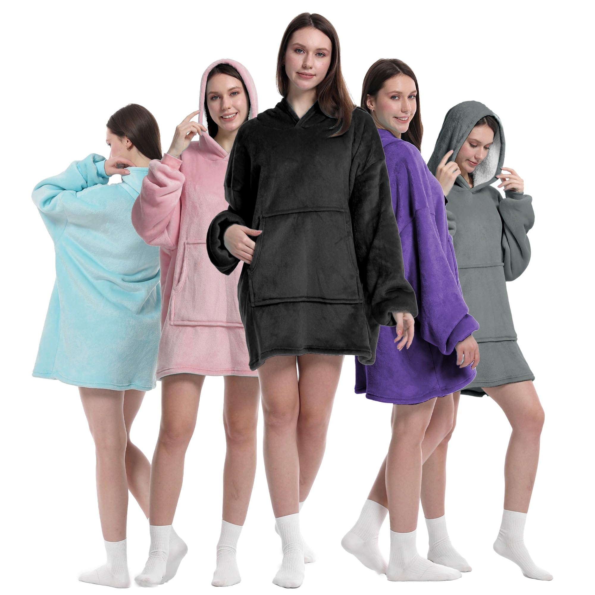 Oversized Blanket Hoodie for Men & Women, Super Soft Warm Cozy Wearable Sweatshirt Hoodie for Adults Thick Flannel Blanket with Sleeves and Giant Pocket, One Size