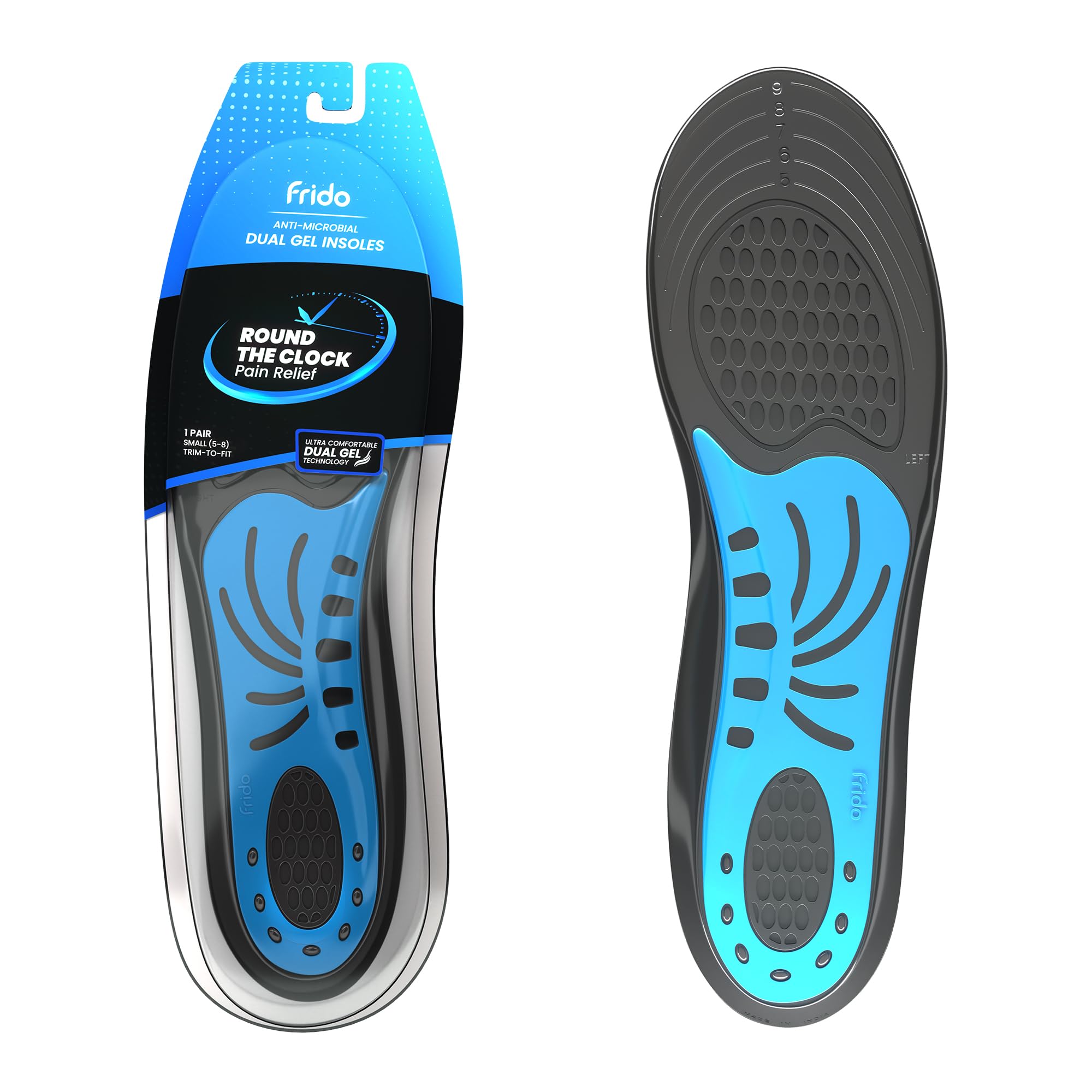 Frido Dual Gel Heavy Duty Trimmable Insoles, For Loose Shoes or Replacing Existing Insoles, Thick Shoe Inserts, Extra Comfort and Support, Proudly Made in India, (Size 5-8 UK) - Pack of 1 Pair